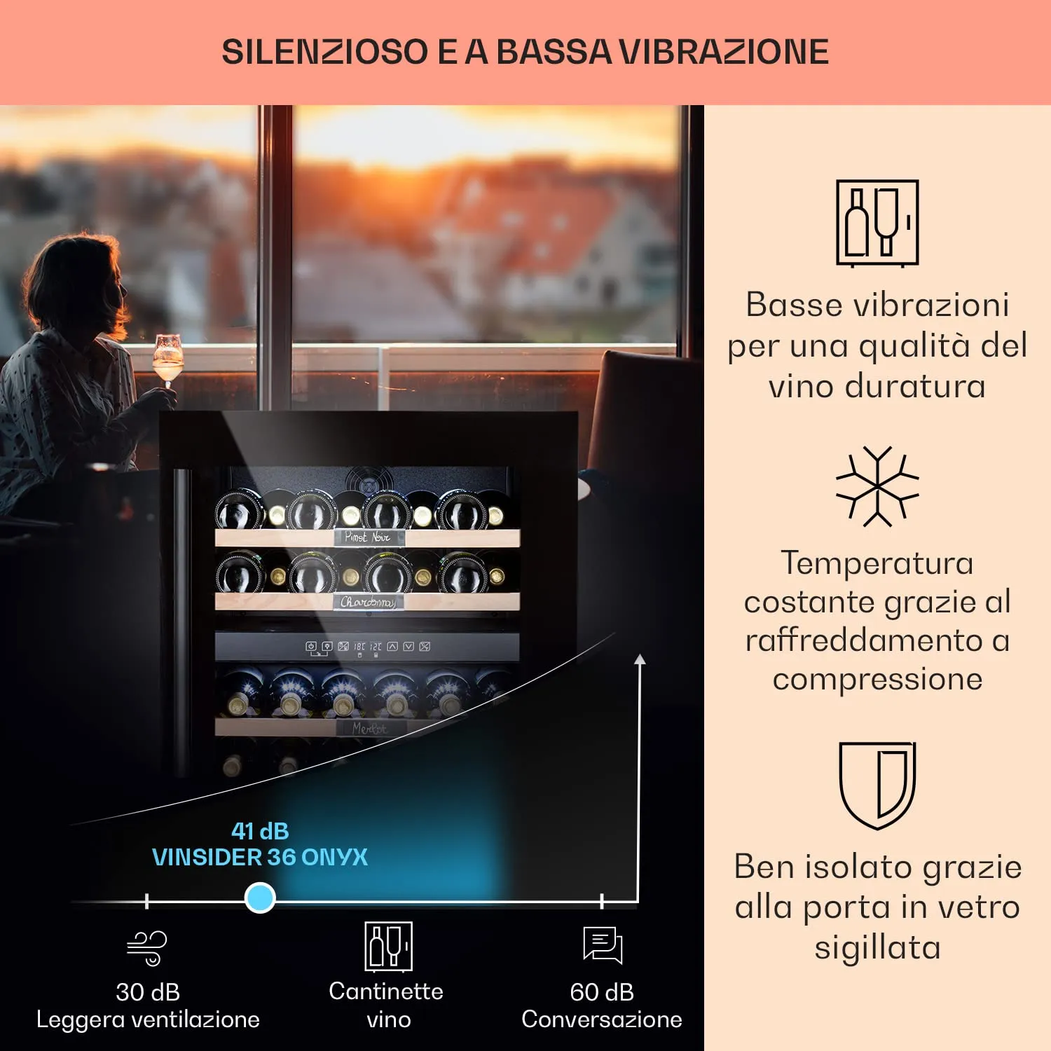 Klarstein Cantinetta Vino Design a Zona Doppia, 85L, 36 Bottiglie - immagine 3