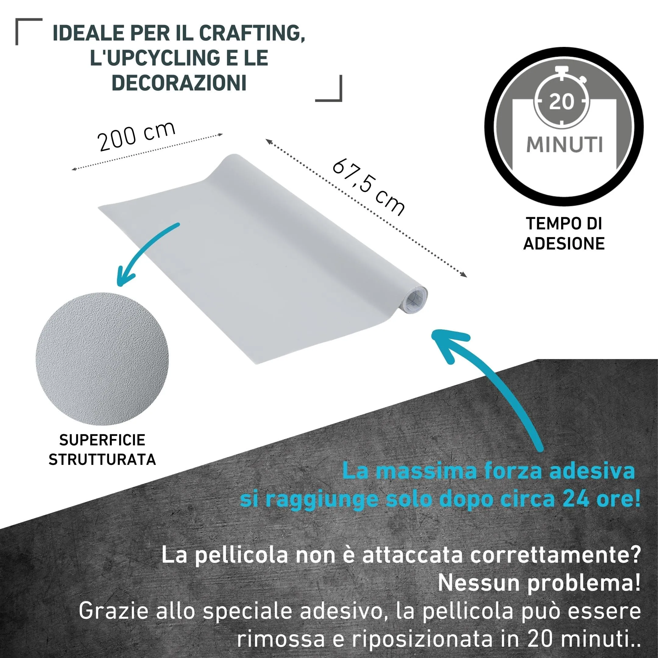 Venilia Foglio Adesivo Decorativo, Grigio, 67.5 cm x 2 m - immagine 2