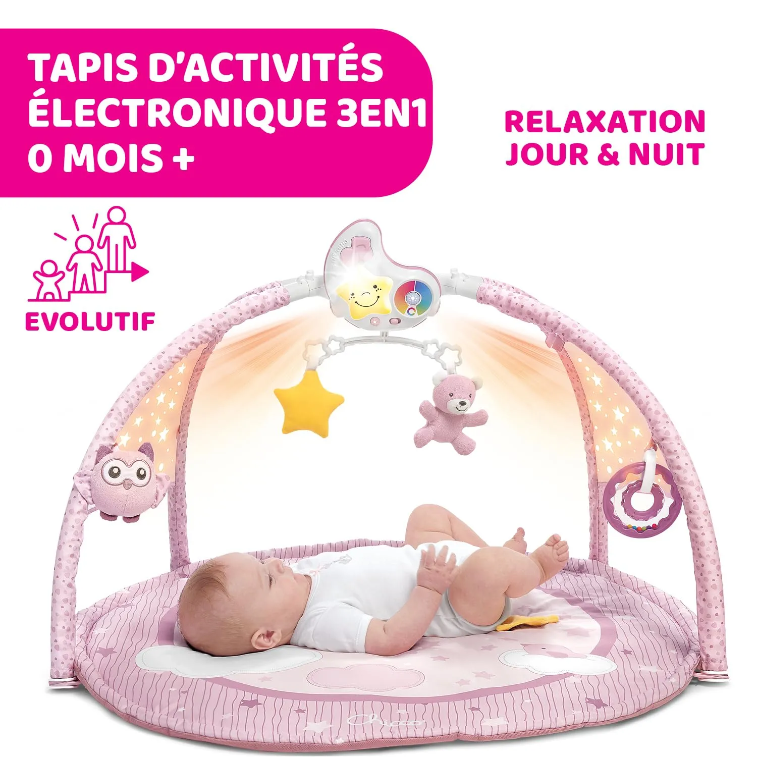 Chicco Palestrina dei Colori Rosa 3in1 Multifunzione Elettronica con Tappeto, Proiettore Stelle e Luce Notturna - immagine 3