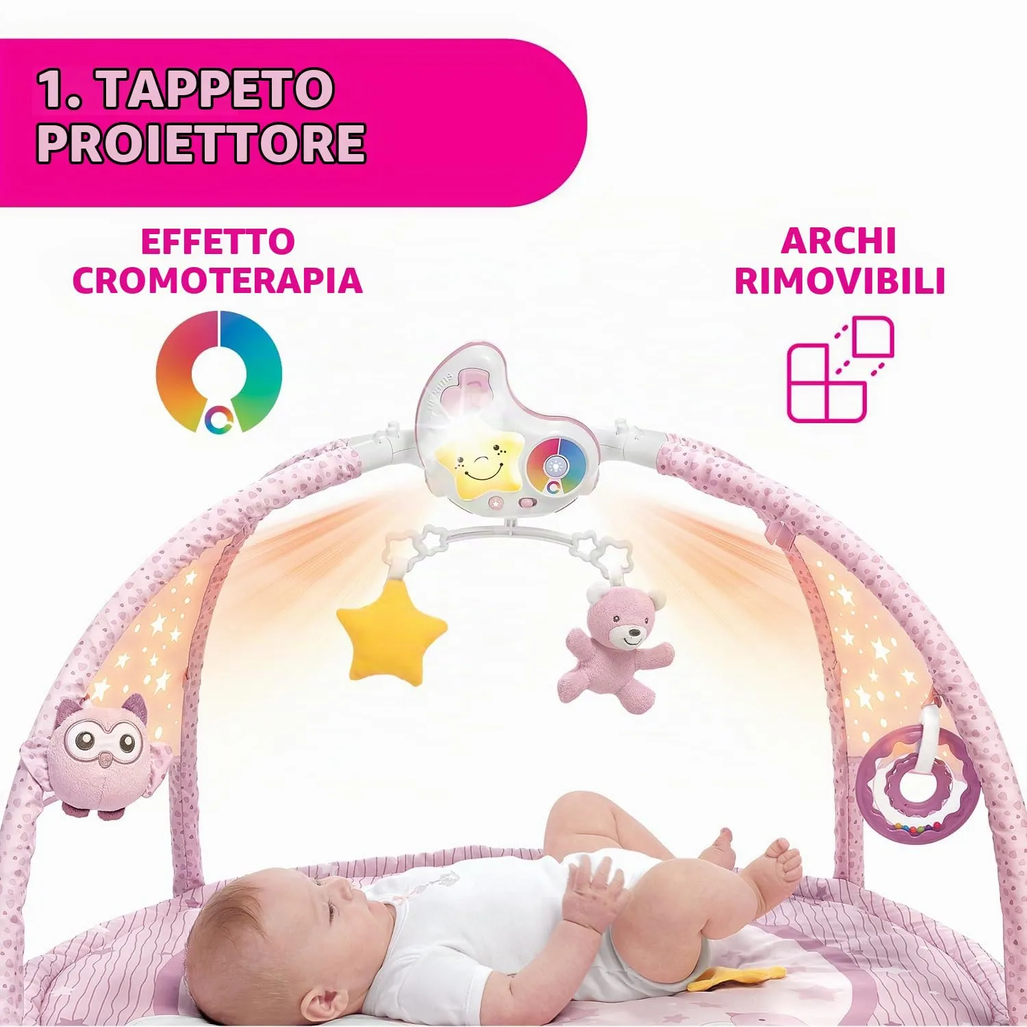 Chicco Palestrina dei Colori Rosa 3in1 Multifunzione Elettronica con Tappeto, Proiettore Stelle e Luce Notturna - immagine 4