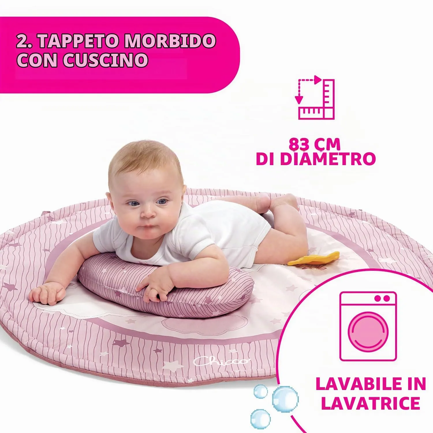 Chicco Palestrina dei Colori Rosa 3in1 Multifunzione Elettronica con Tappeto, Proiettore Stelle e Luce Notturna - immagine 5