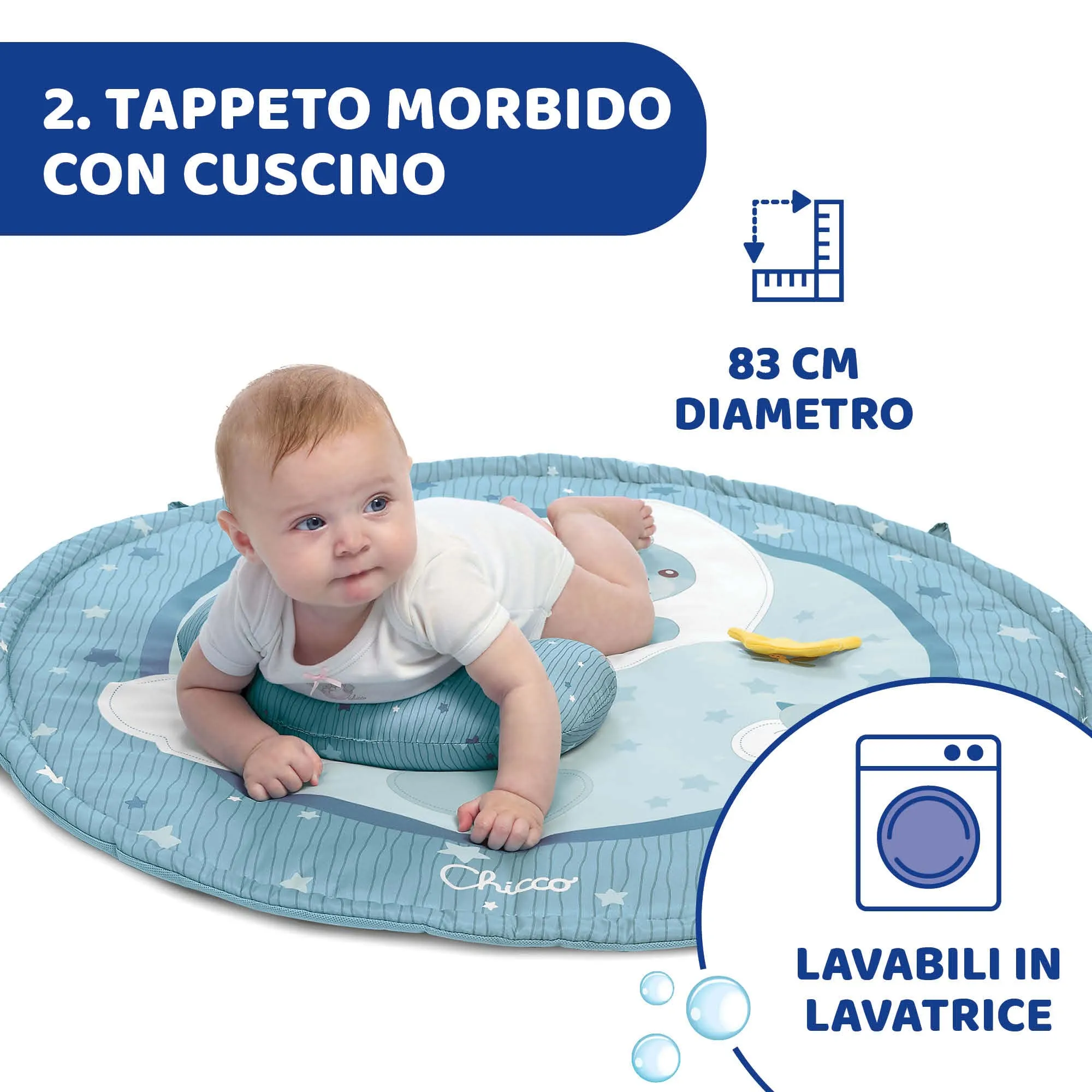 Chicco Palestrina dei Colori 3in1 Azzurro, Palestrina Neonato Multifunzione Elettronica con Tappeto, Proiettore Stelle, Luce Notturna e Melodie - immagine 4