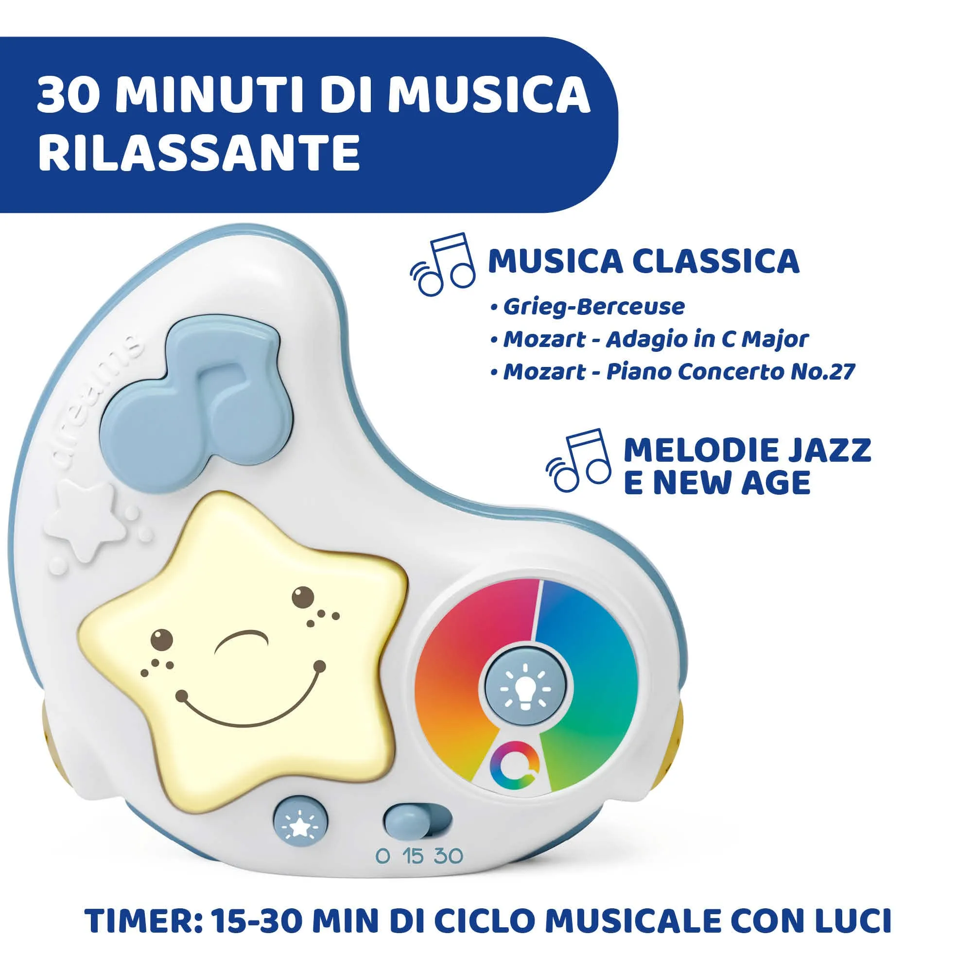 Chicco Palestrina dei Colori 3in1 Azzurro, Palestrina Neonato Multifunzione Elettronica con Tappeto, Proiettore Stelle, Luce Notturna e Melodie - immagine 7