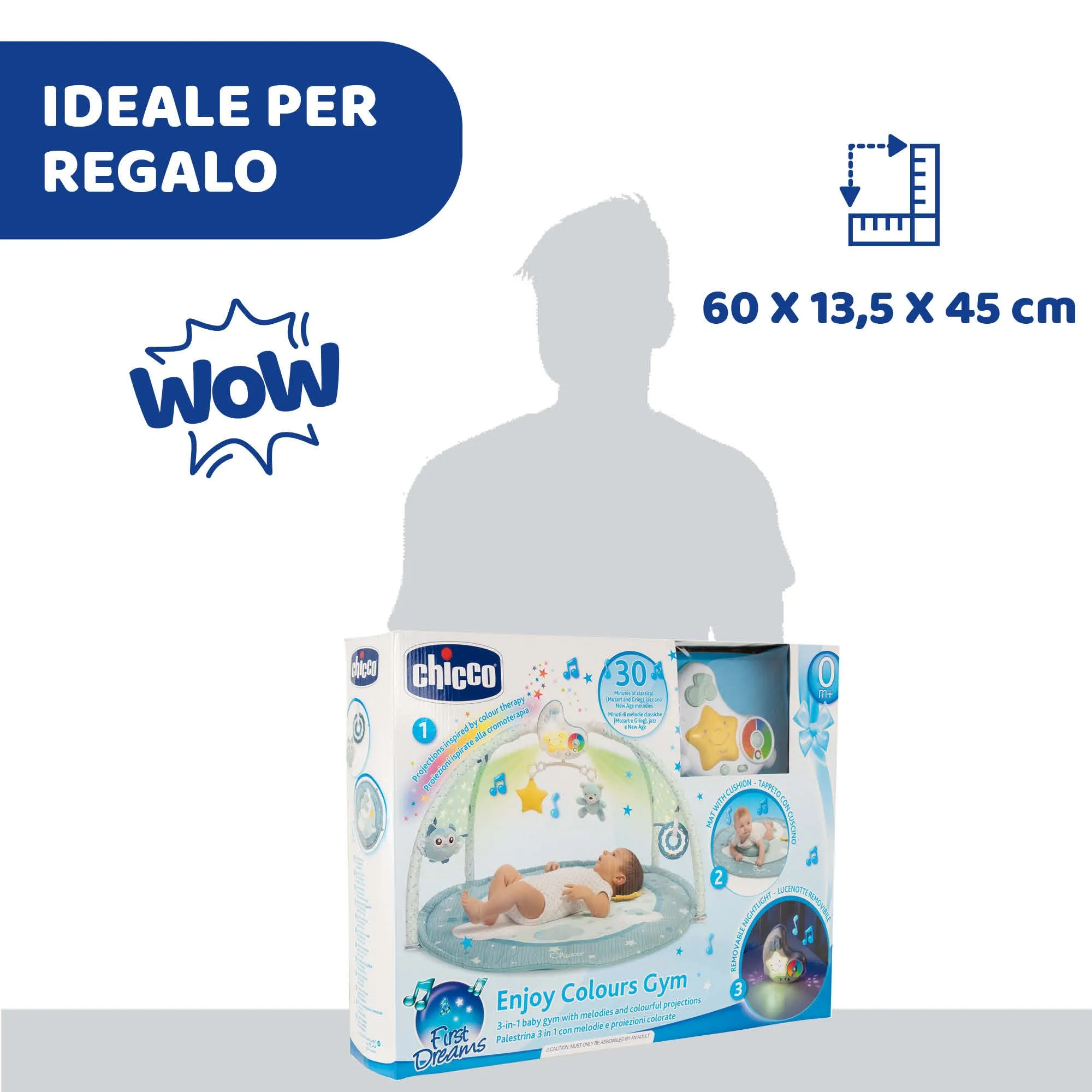 Chicco Palestrina dei Colori 3in1 Azzurro, Palestrina Neonato Multifunzione Elettronica con Tappeto, Proiettore Stelle, Luce Notturna e Melodie - immagine 9
