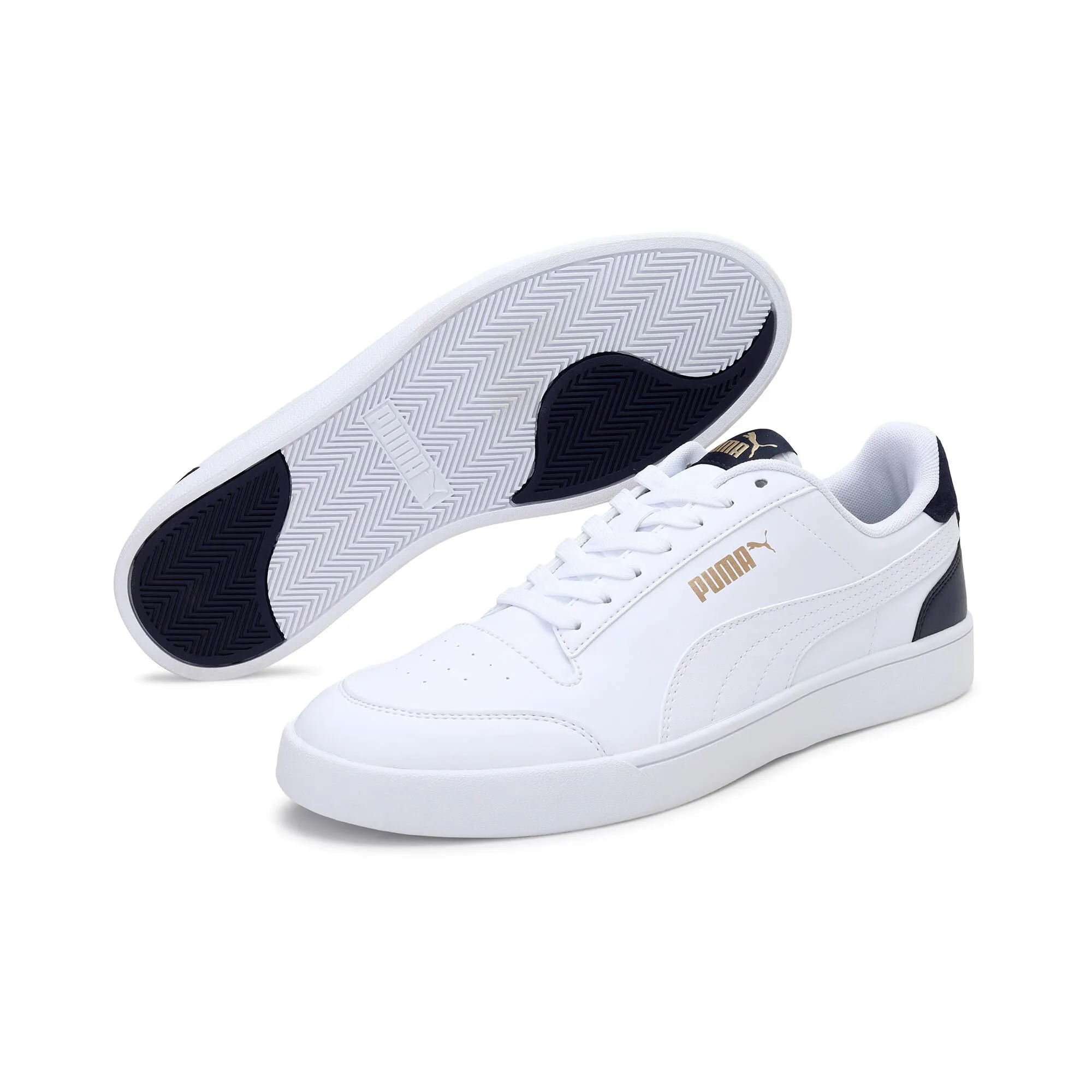 PUMA Shuffle Unisex Adult Sneaker - White/White/Peacoat/Team Gold, 45 EU - immagine 2