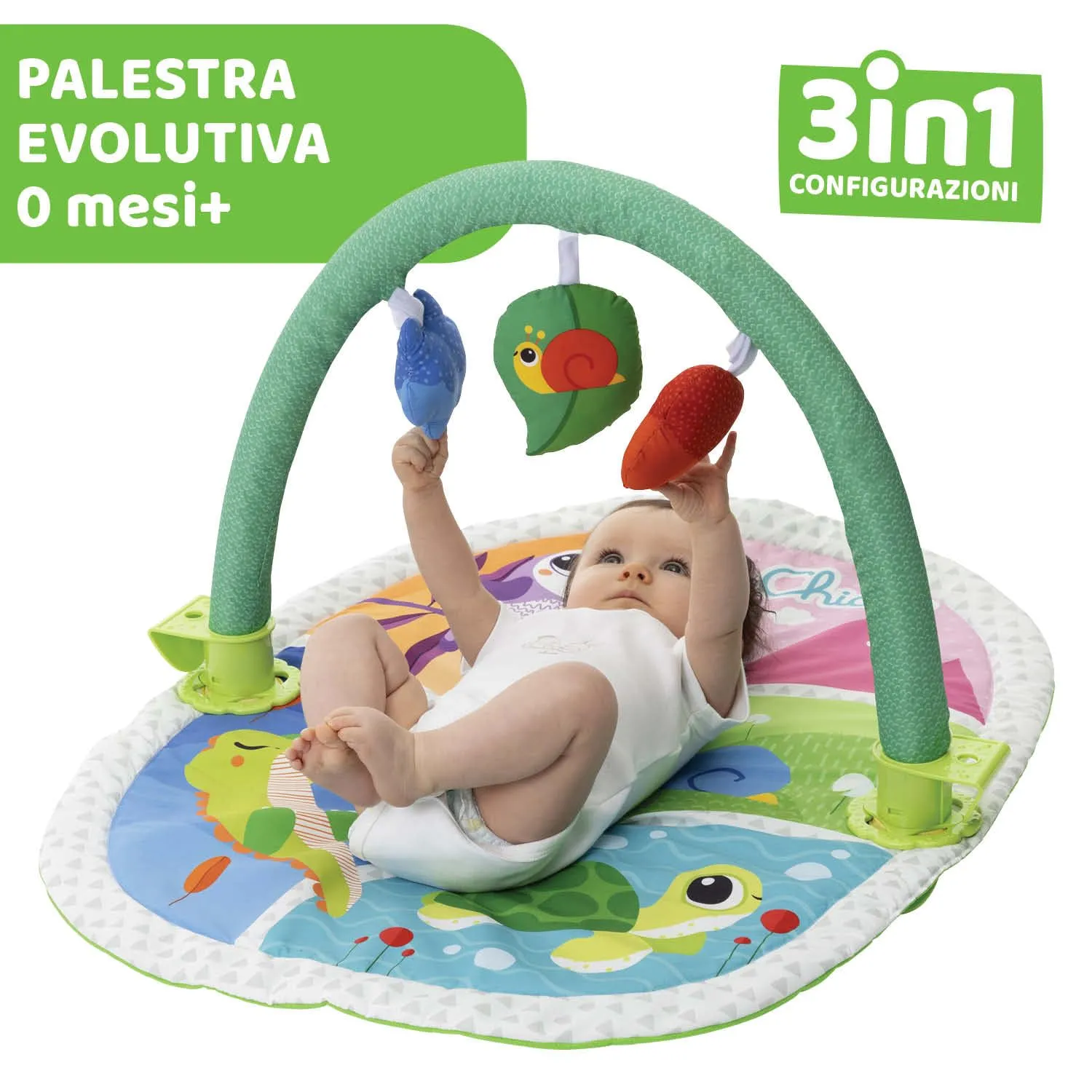 Chicco Palestrina Attività 3 in 1 Compatibile Next2Me, Palestrina Neonato Multifunzione con Tappeto, Arco Giochi e Pannello Lettino, 0+ Mesi - immagine 2