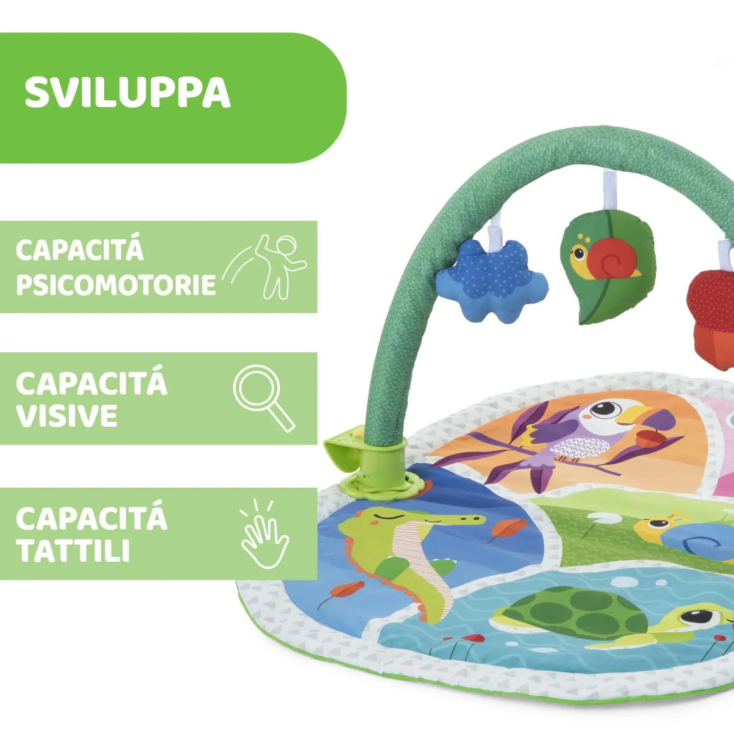 Chicco Palestrina Attività 3 in 1 Compatibile Next2Me, Palestrina Neonato Multifunzione con Tappeto, Arco Giochi e Pannello Lettino, 0+ Mesi - immagine 7