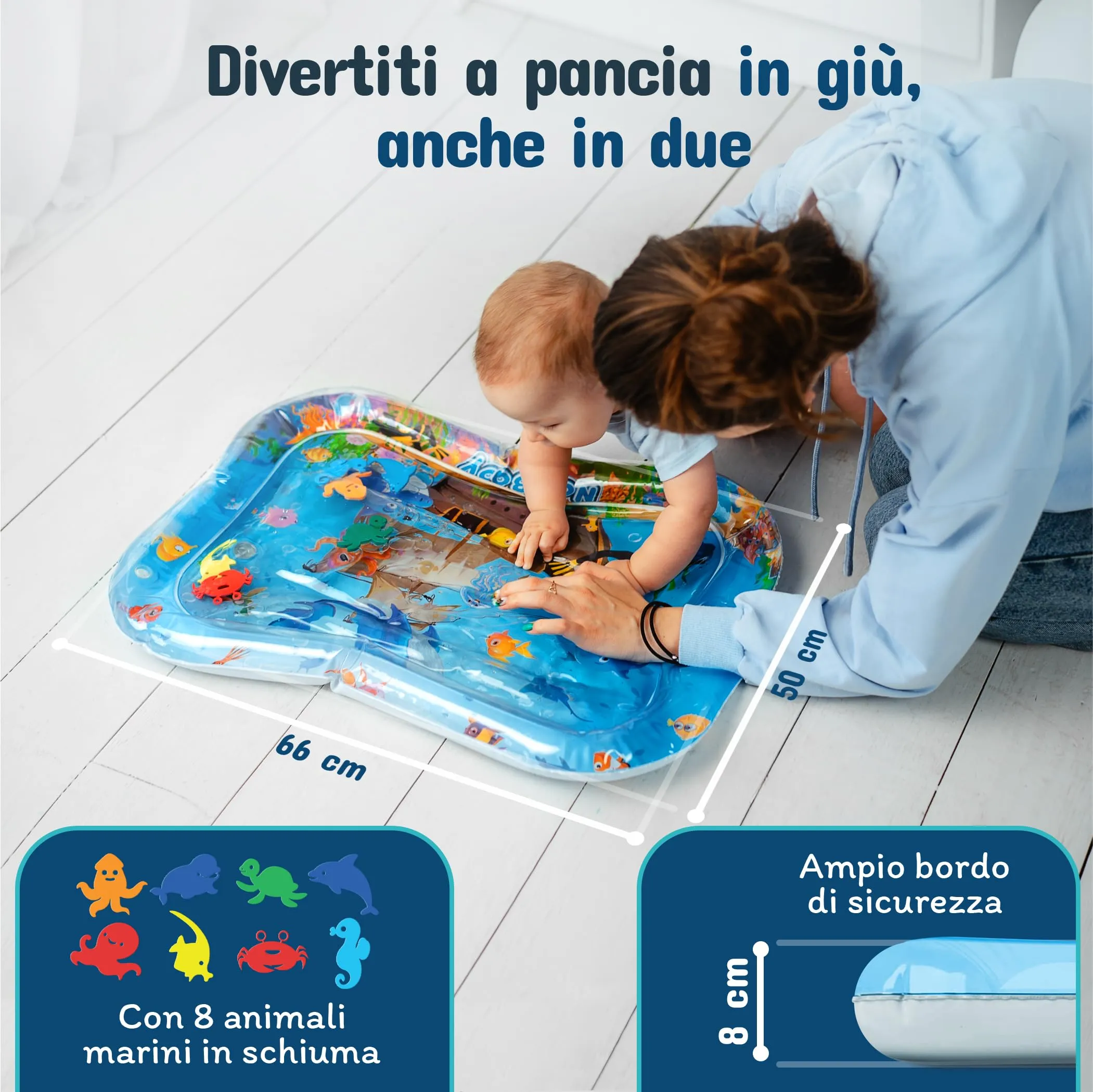 NouBaby Tappetino e Cuscino Tummy Time ad Acqua per Neonati, Giochi Sensoriali per Sviluppo Motorio 0-6 Mesi - immagine 2