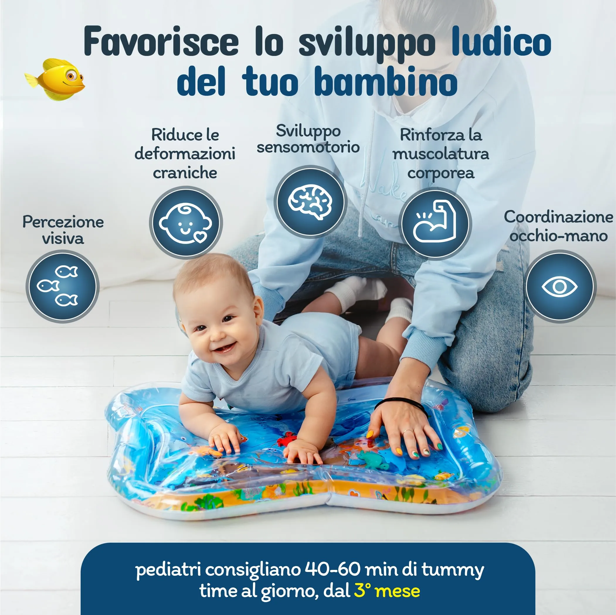 NouBaby Tappetino e Cuscino Tummy Time ad Acqua per Neonati, Giochi Sensoriali per Sviluppo Motorio 0-6 Mesi - immagine 3