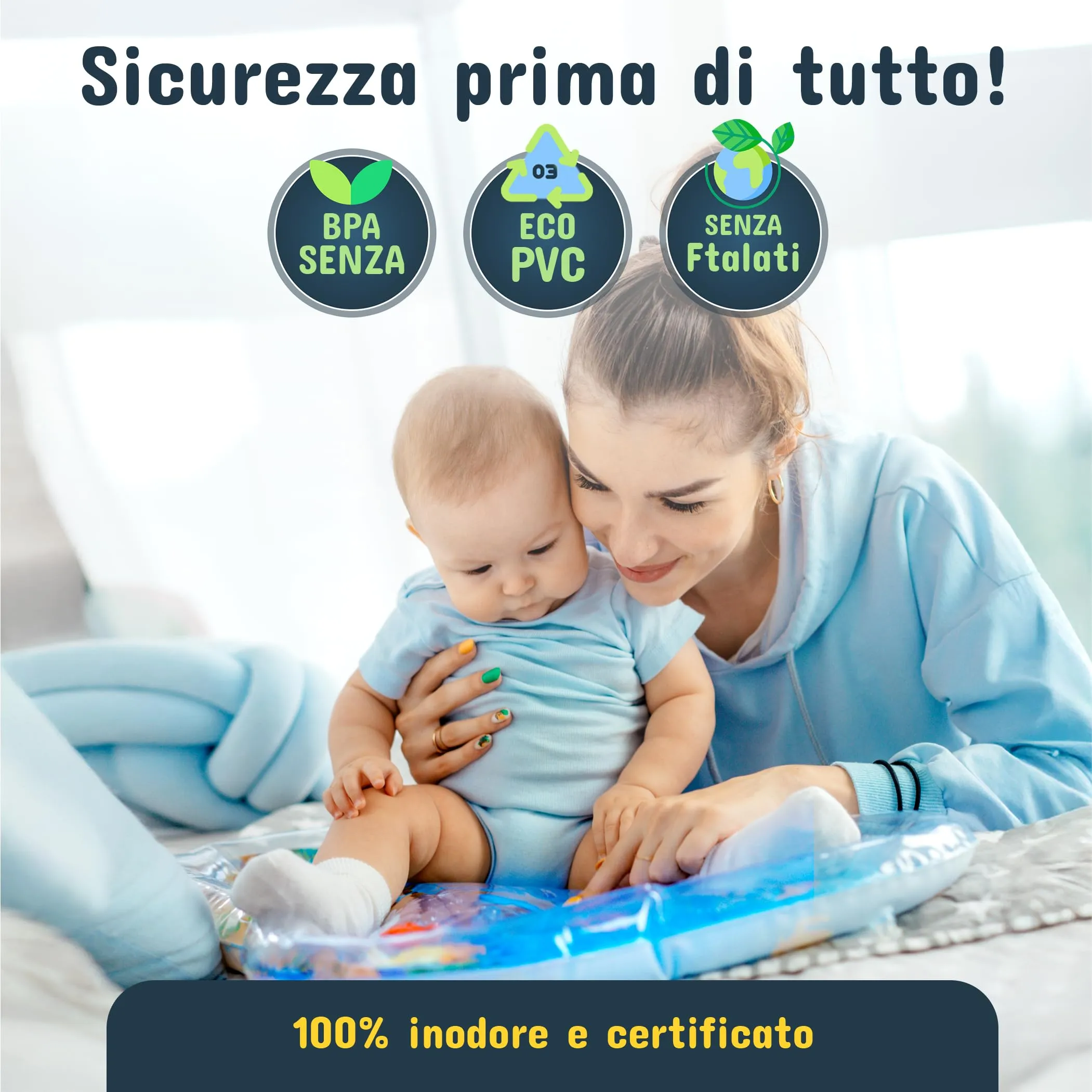NouBaby Tappetino e Cuscino Tummy Time ad Acqua per Neonati, Giochi Sensoriali per Sviluppo Motorio 0-6 Mesi - immagine 5