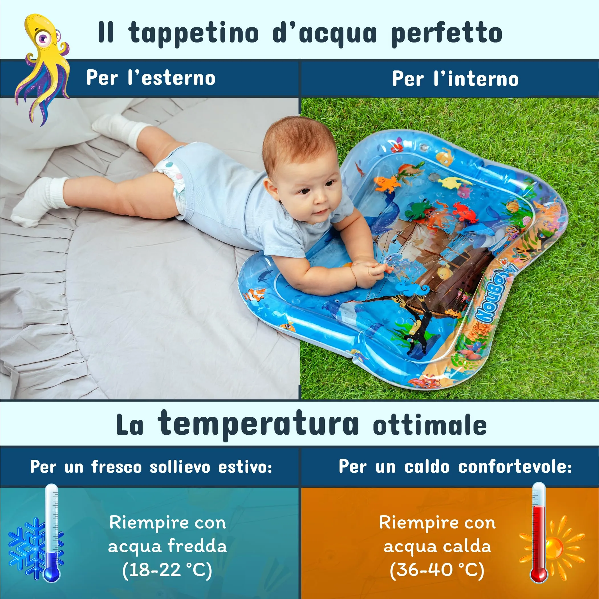 NouBaby Tappetino e Cuscino Tummy Time ad Acqua per Neonati, Giochi Sensoriali per Sviluppo Motorio 0-6 Mesi - immagine 6