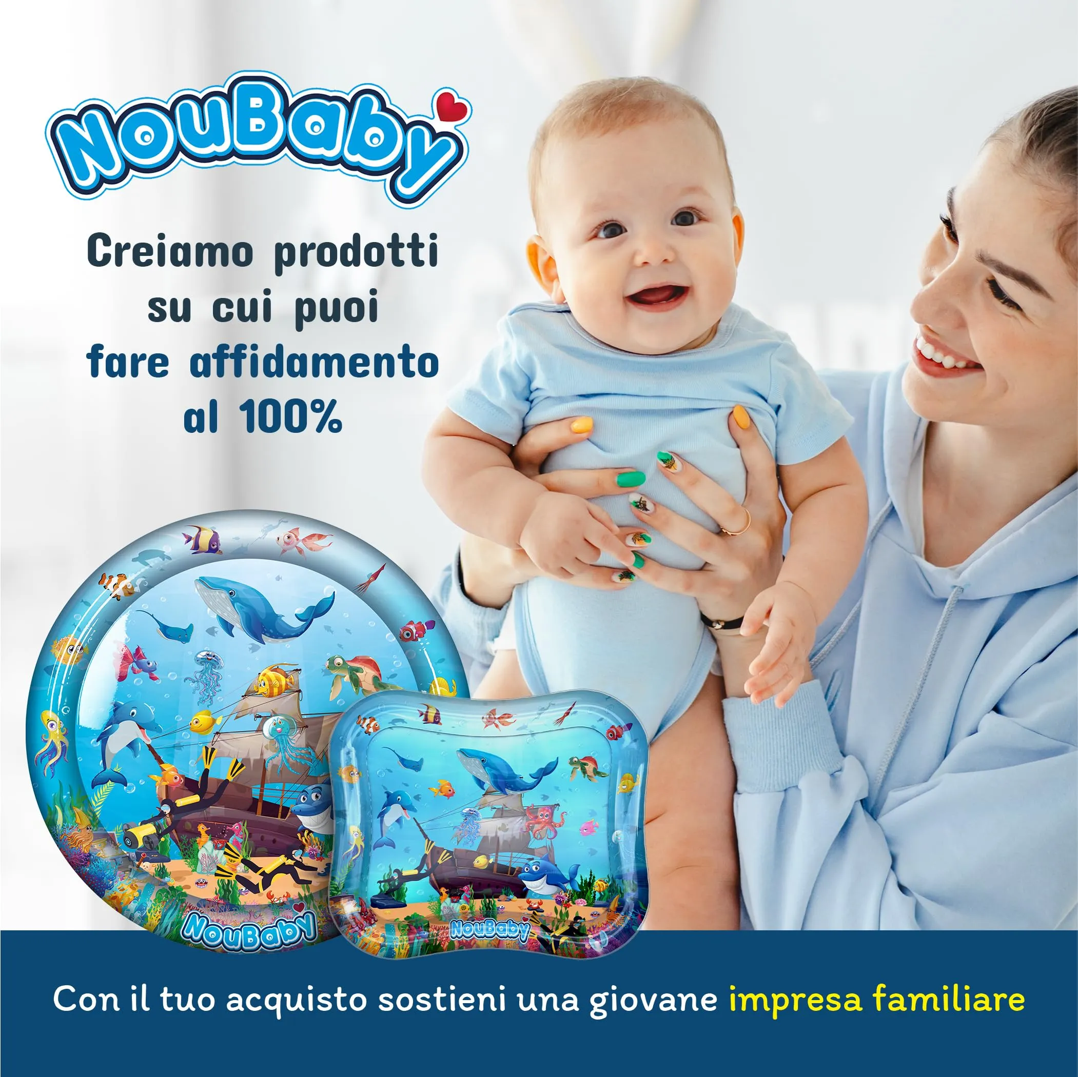 NouBaby Tappetino e Cuscino Tummy Time ad Acqua per Neonati, Giochi Sensoriali per Sviluppo Motorio 0-6 Mesi - immagine 7