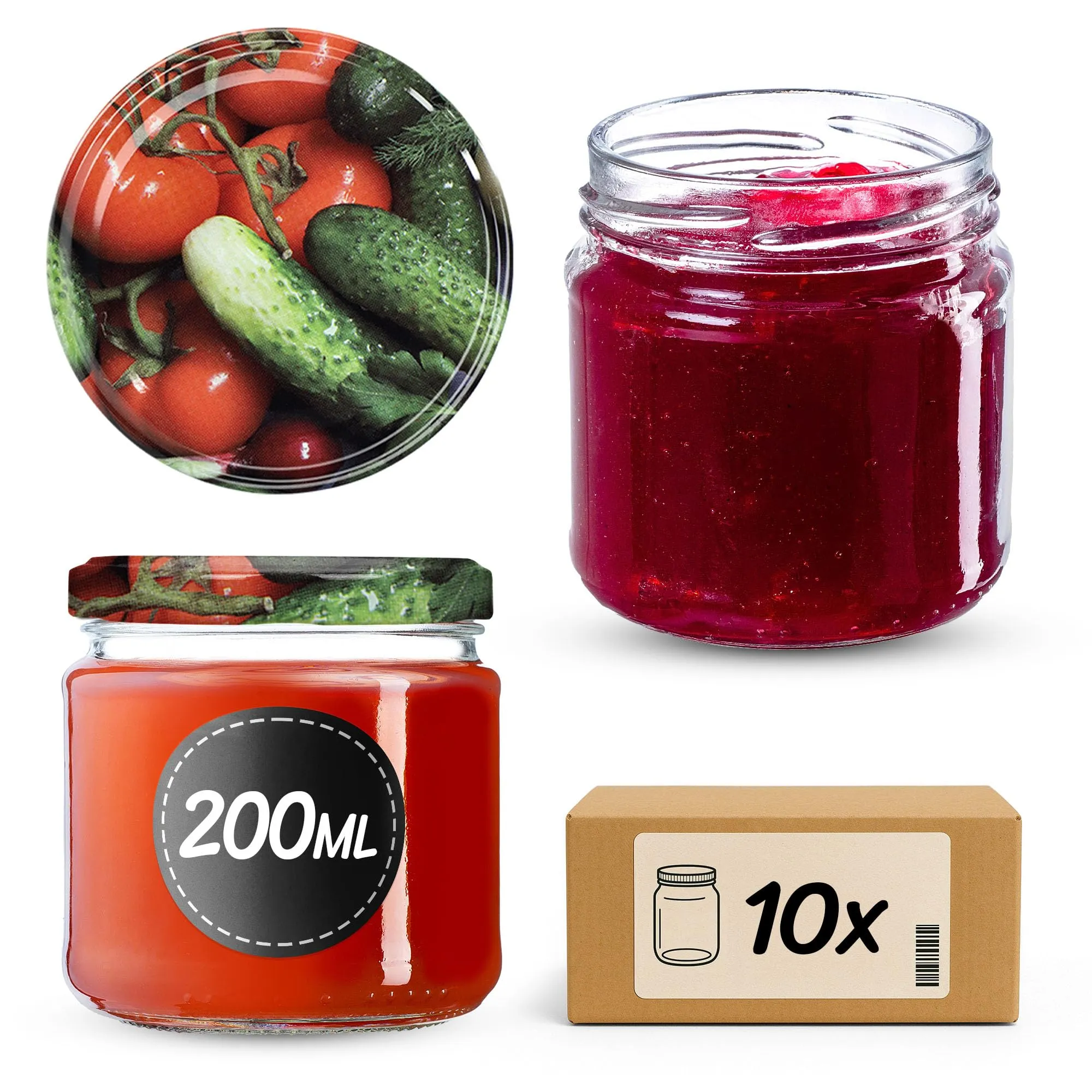 KADAX Set di 10 Vasetti in Vetro 200ml con Tappo a Vite per Conserve e Marmellate - immagine 1