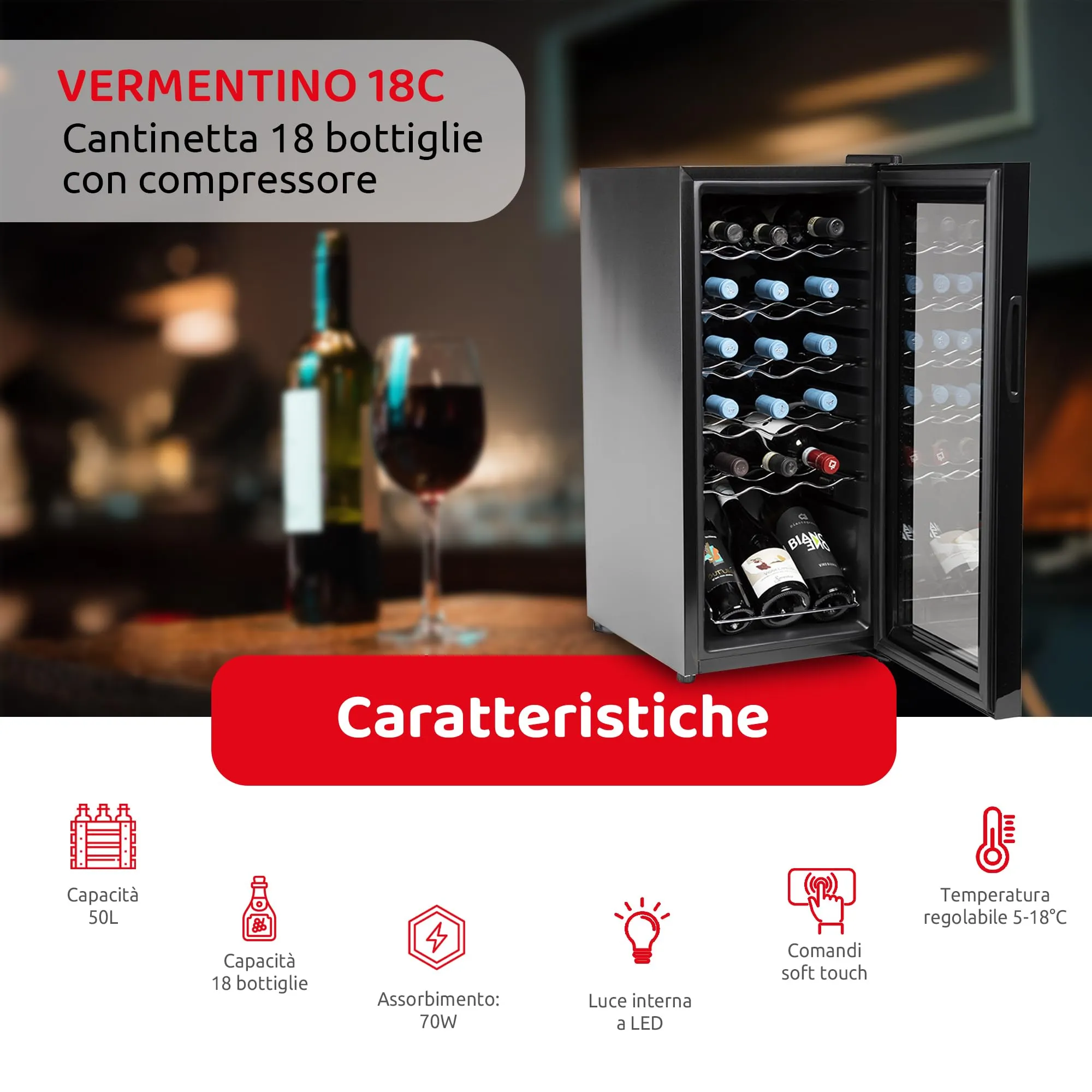 Melchioni Cantina Vino 18 Bottiglie, Nero - immagine 2