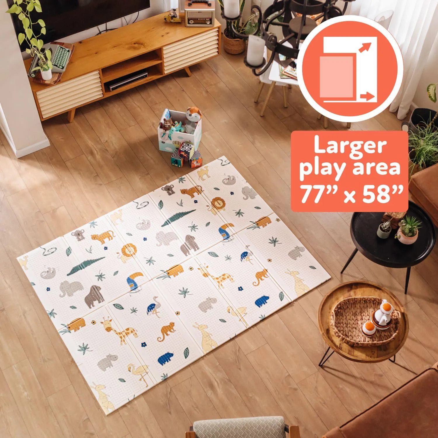 Nuby Tappeto Gioco Bambini XXL Pieghevole Double Face, 150x200cm, Zoo - immagine 4