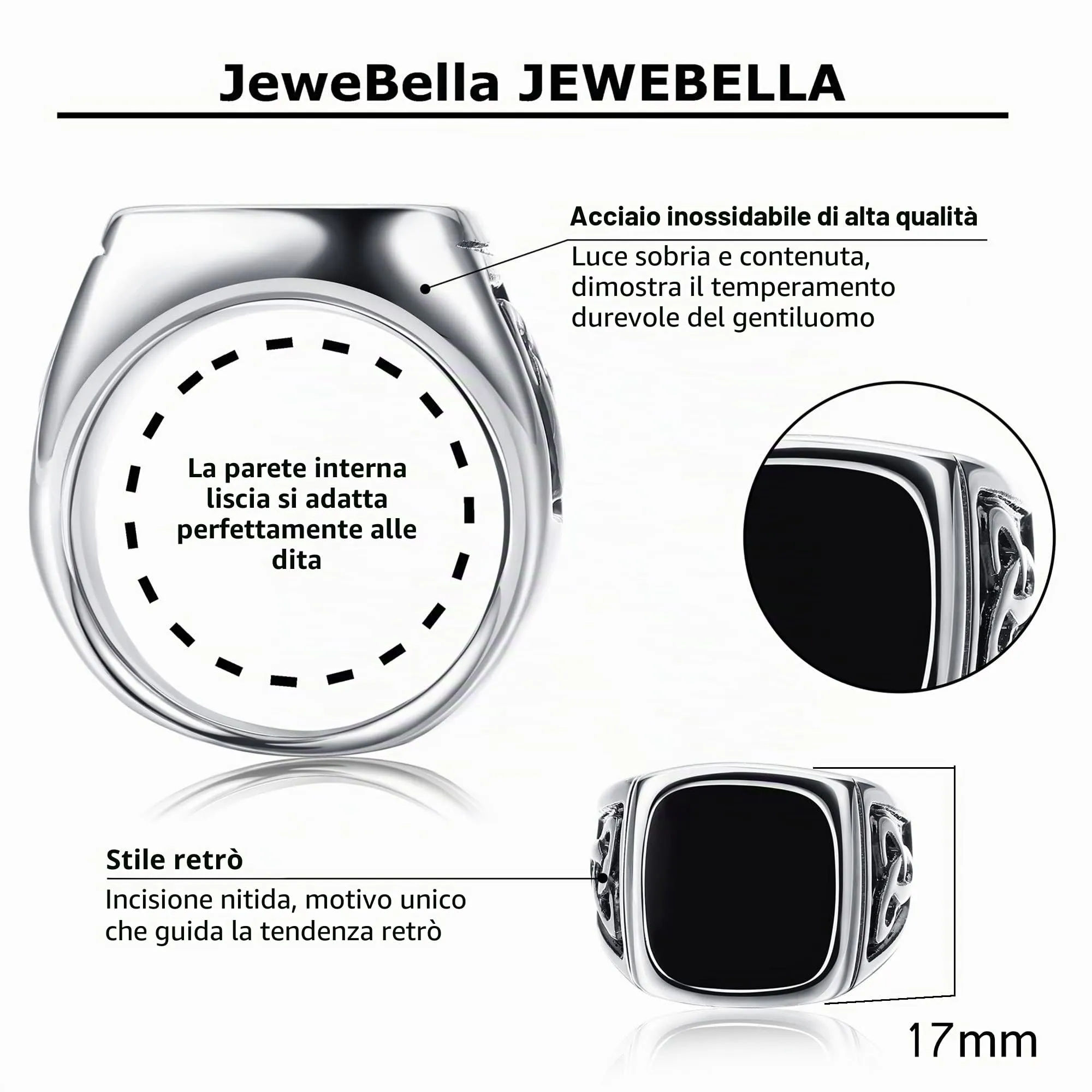 JeweBella Set di 7 Anelli da Uomo in Acciaio Inossidabile Argentato - immagine 4