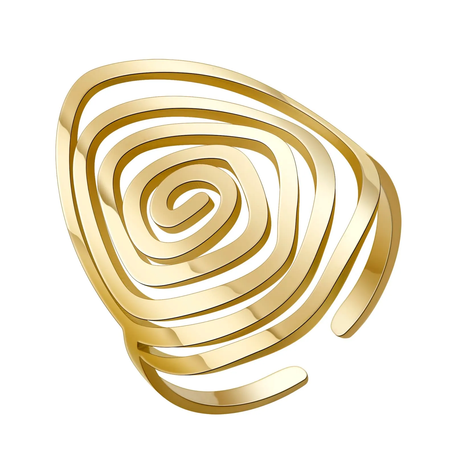 TEAMER Anello Labirinto di Vortici in Acciaio Inox Regolabile, Geometrico a Spirale, Oro (Stile 1) - immagine 1