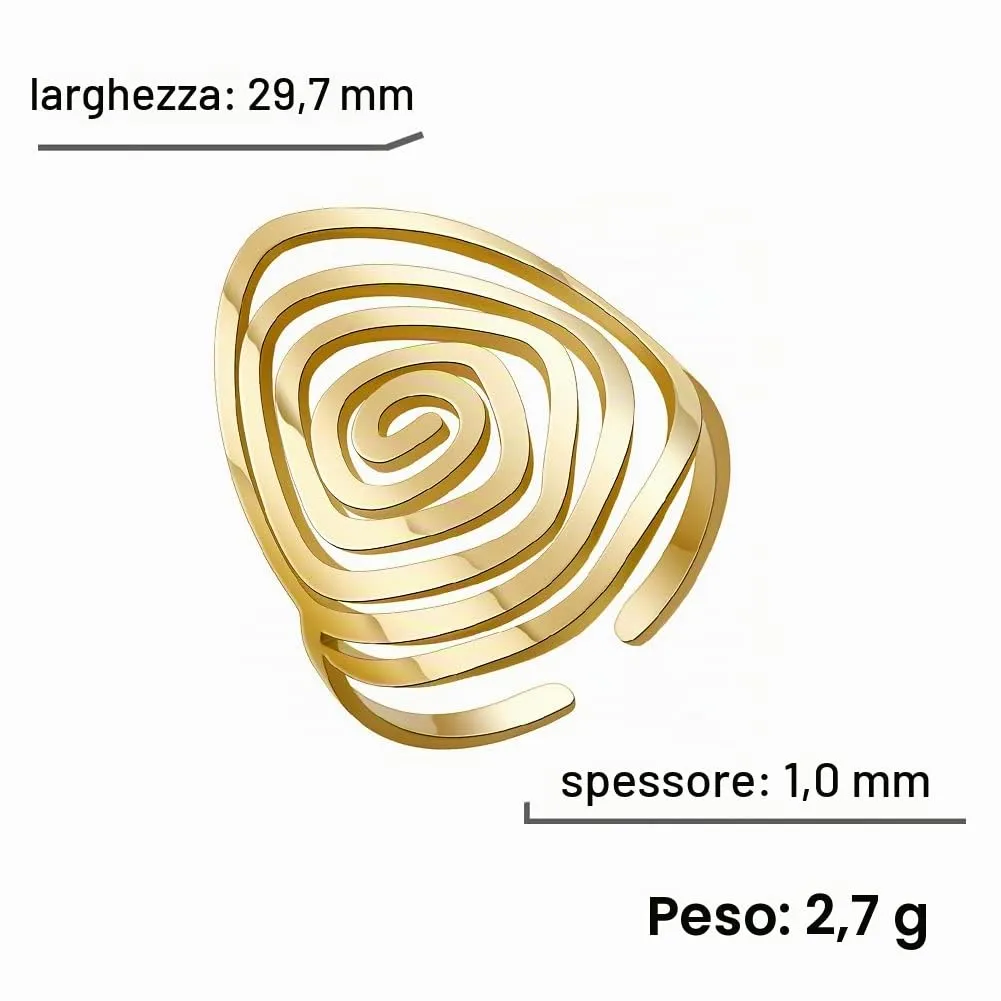 TEAMER Anello Labirinto di Vortici in Acciaio Inox Regolabile, Geometrico a Spirale, Oro (Stile 1) - immagine 4