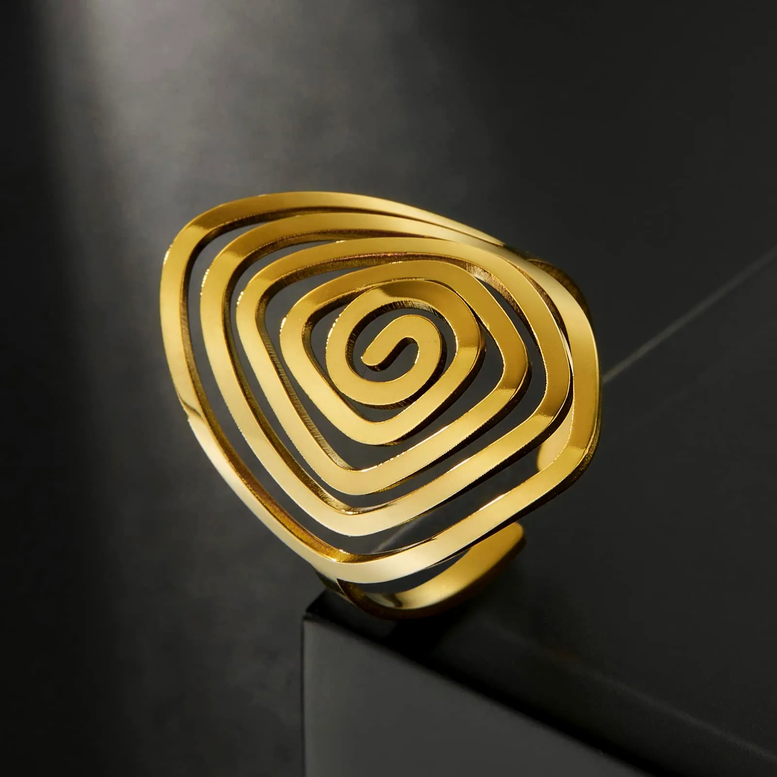 TEAMER Anello Labirinto di Vortici in Acciaio Inox Regolabile, Geometrico a Spirale, Oro (Stile 1) - immagine 5
