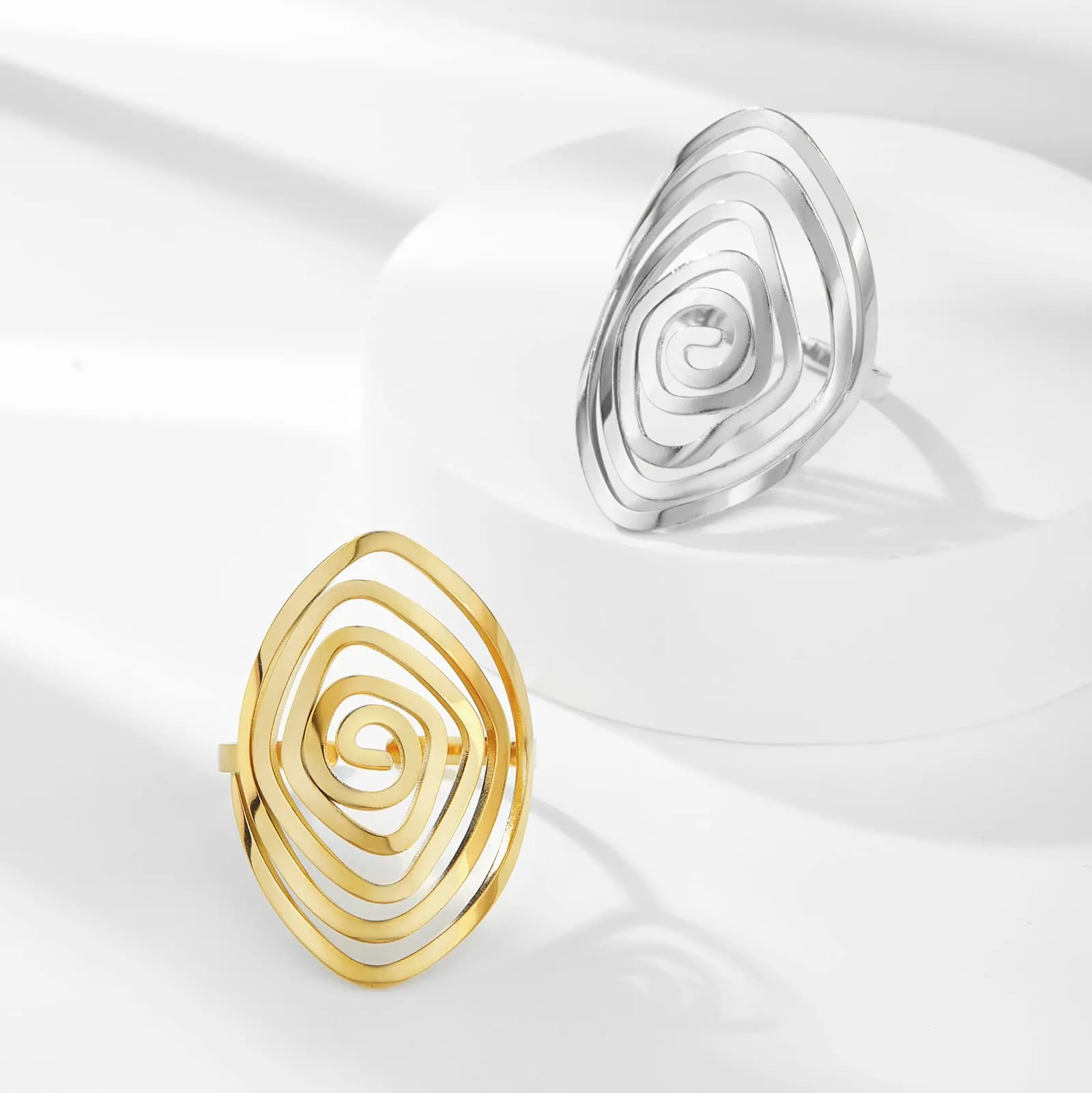 TEAMER Anello Labirinto di Vortici in Acciaio Inox Regolabile, Geometrico a Spirale, Oro (Stile 1) - immagine 6
