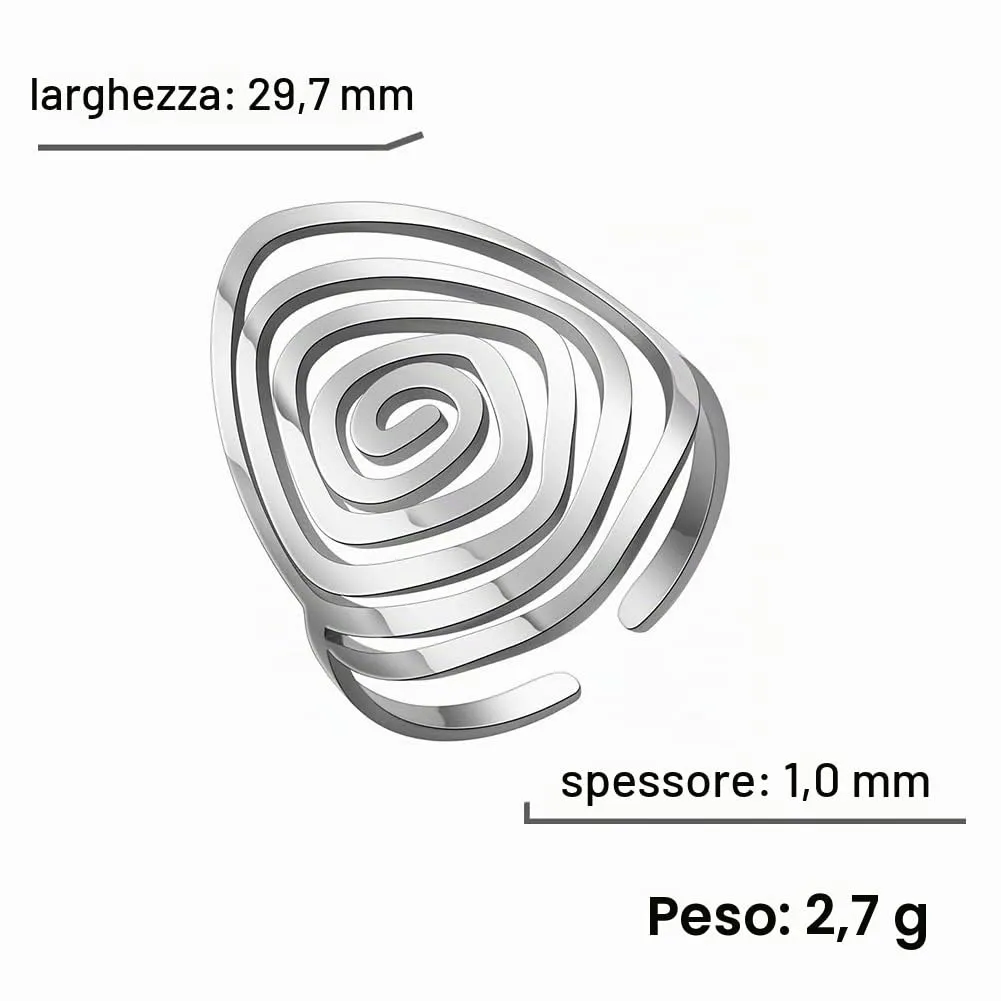 TEAMER Anello Labirinto di Vortici in Acciaio Inox Regolabile, Stile 1 - Argento - immagine 4