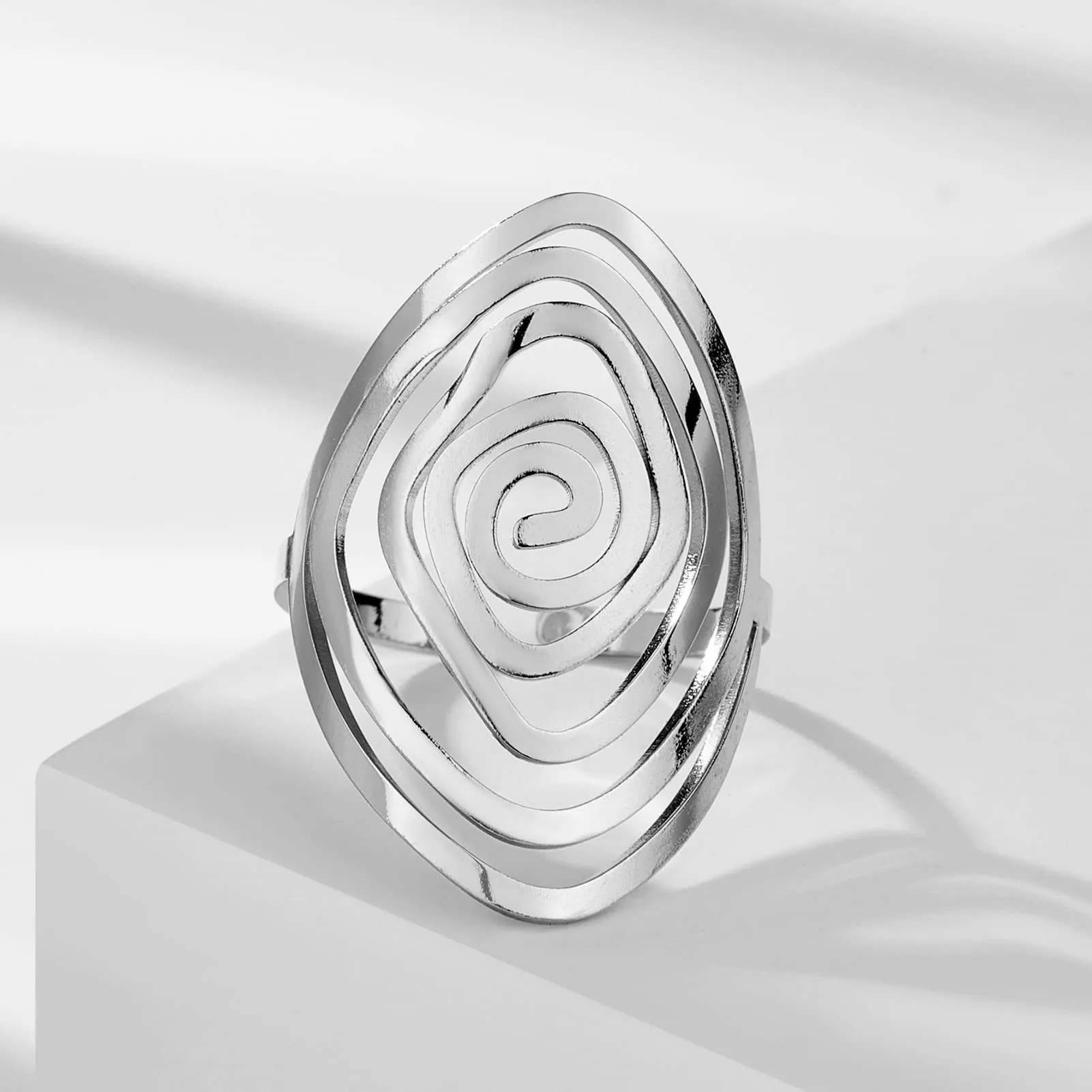 TEAMER Anello Labirinto di Vortici in Acciaio Inox Regolabile, Stile 1 - Argento - immagine 5
