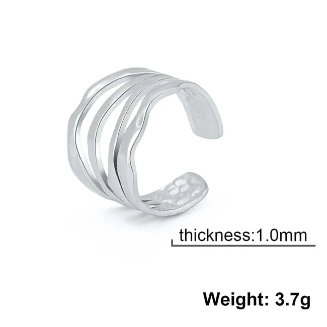 TEAMER Anello a spirale irregolare in acciaio inox, regolabile, Stile 3 - Argento - immagine 5