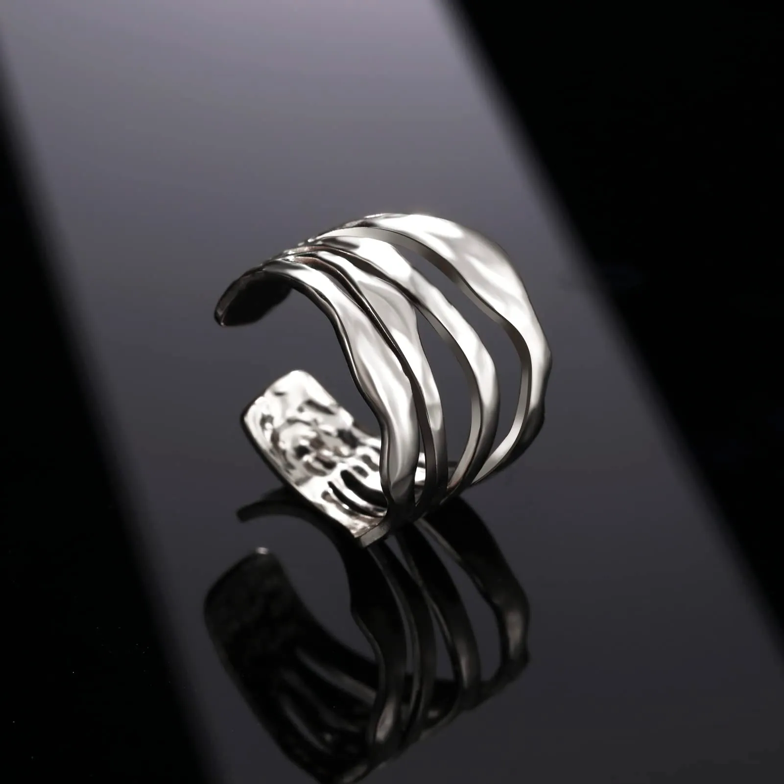 TEAMER Anello a spirale irregolare in acciaio inox, regolabile, Stile 3 - Argento - immagine 6