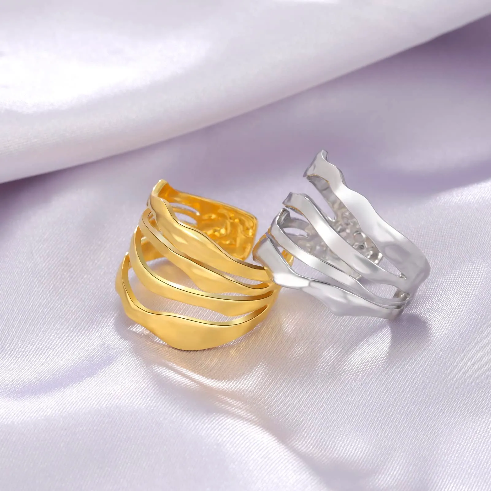 TEAMER Anello a spirale irregolare in acciaio inox, regolabile, Stile 3 - Argento - immagine 8