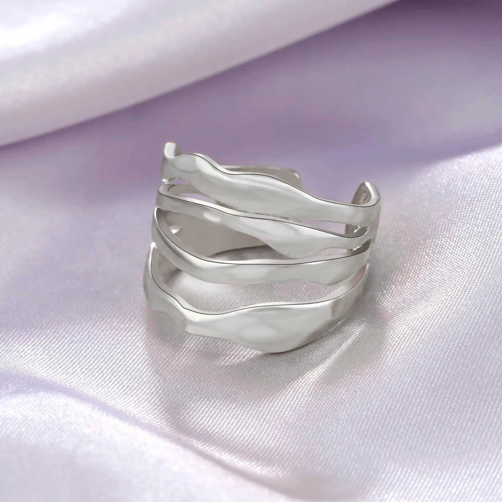 TEAMER Anello a spirale irregolare in acciaio inox, regolabile, Stile 3 - Argento - immagine 9