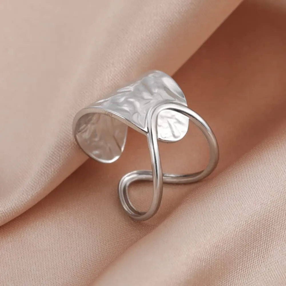 TEAMER Anello Labirinto di Vortici in Acciaio Inox Regolabile, Stile 2 - Argento - immagine 3