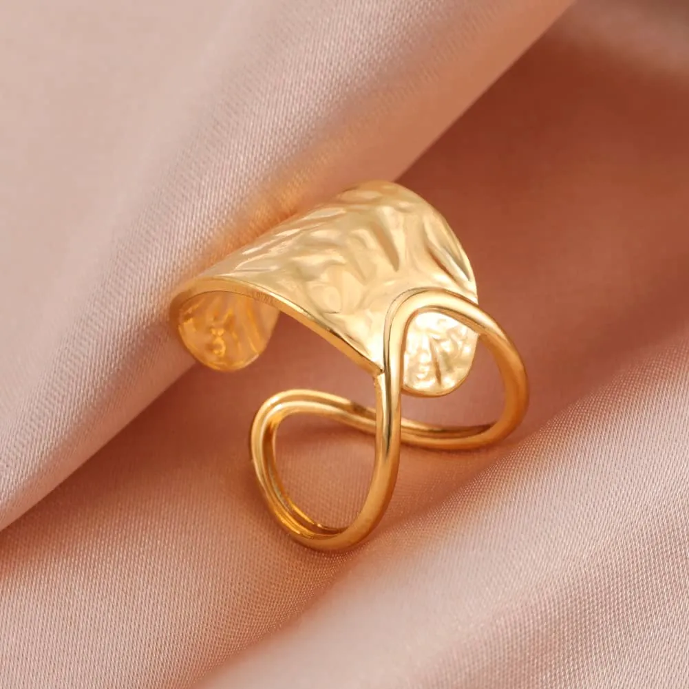 TEAMER Anello a spirale irregolare in acciaio inox regolabile, Oro (Stile 2) - immagine 5
