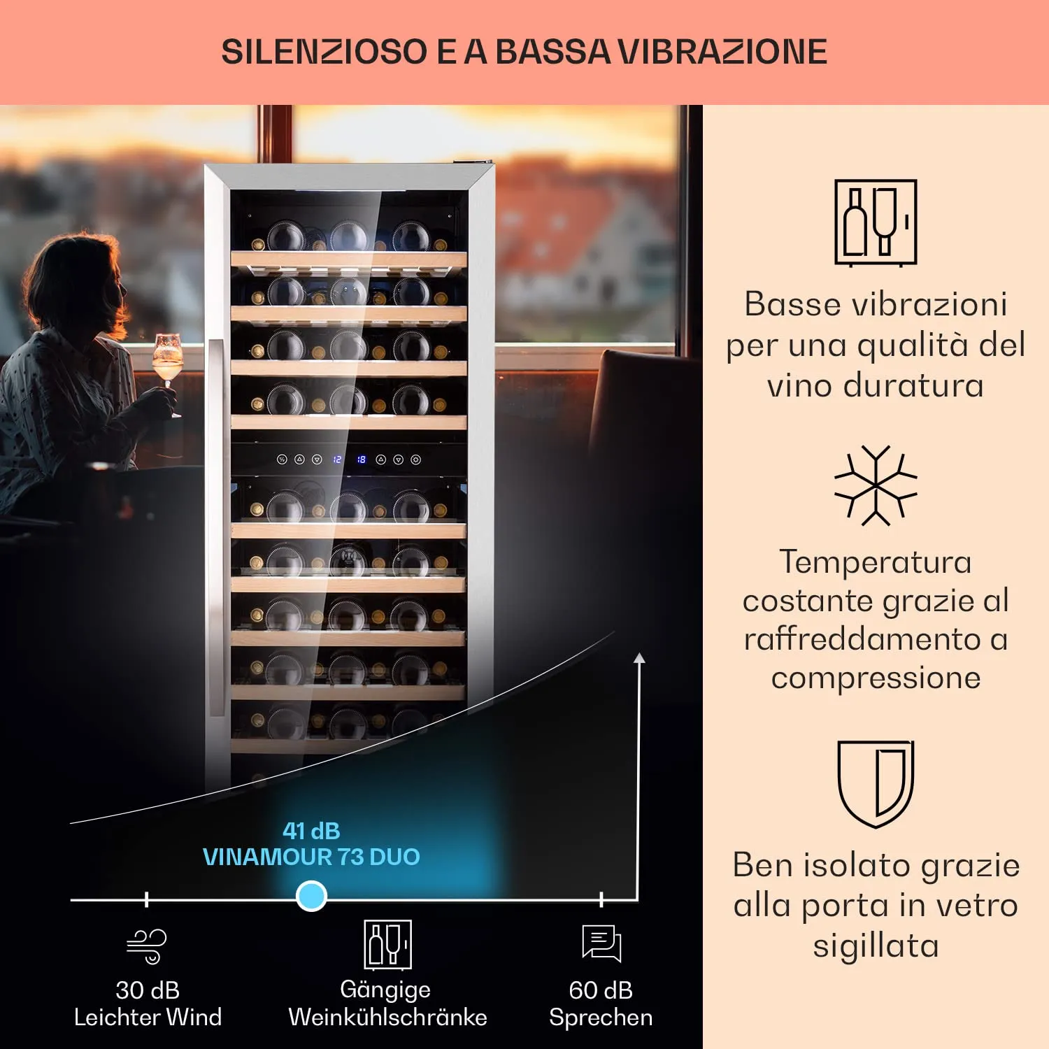 Klarstein Cantinetta Vino a Zona Doppia, 73 Bottiglie, 5-18°C - immagine 4