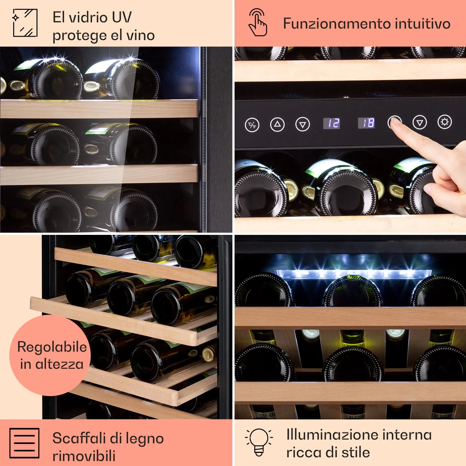 Klarstein Cantinetta Vino a Zona Doppia, 73 Bottiglie, 5-18°C - immagine 5