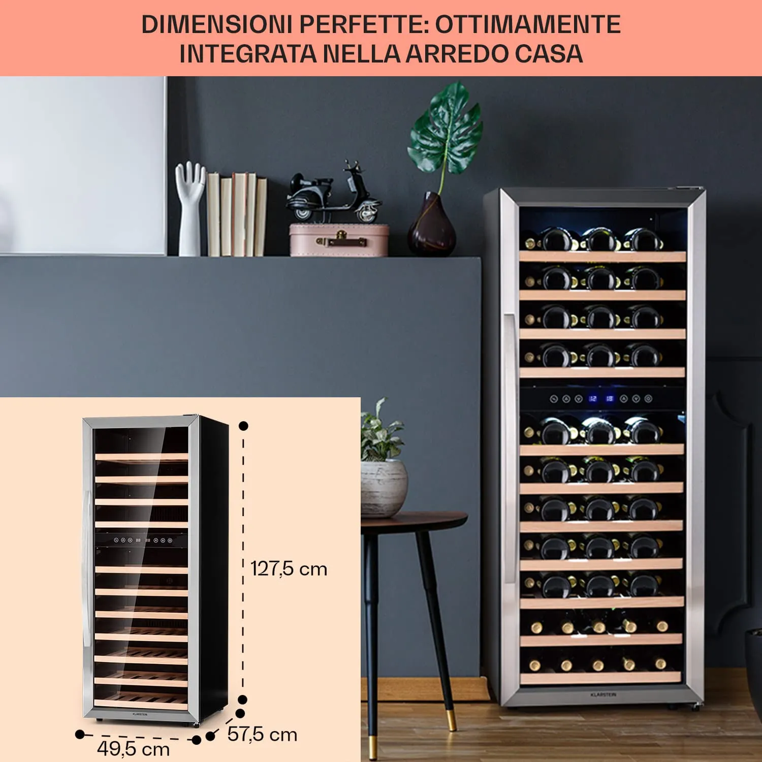 Klarstein Cantinetta Vino a Zona Doppia, 73 Bottiglie, 5-18°C - immagine 6