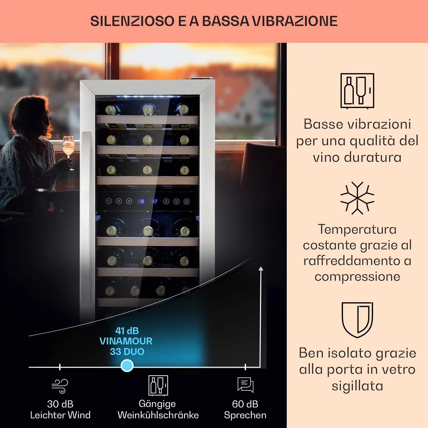 Klarstein Cantinetta Vino a Zona Doppia, 33 Bottiglie, 5-18°C - immagine 4