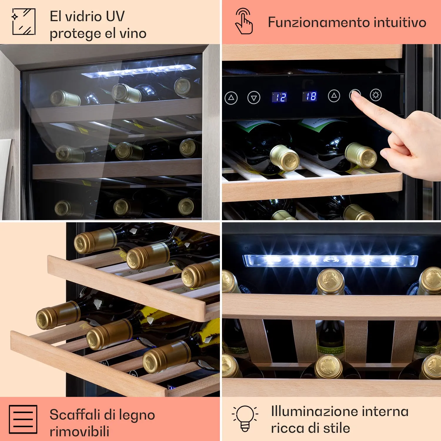 Klarstein Cantinetta Vino a Zona Doppia, 33 Bottiglie, 5-18°C - immagine 5