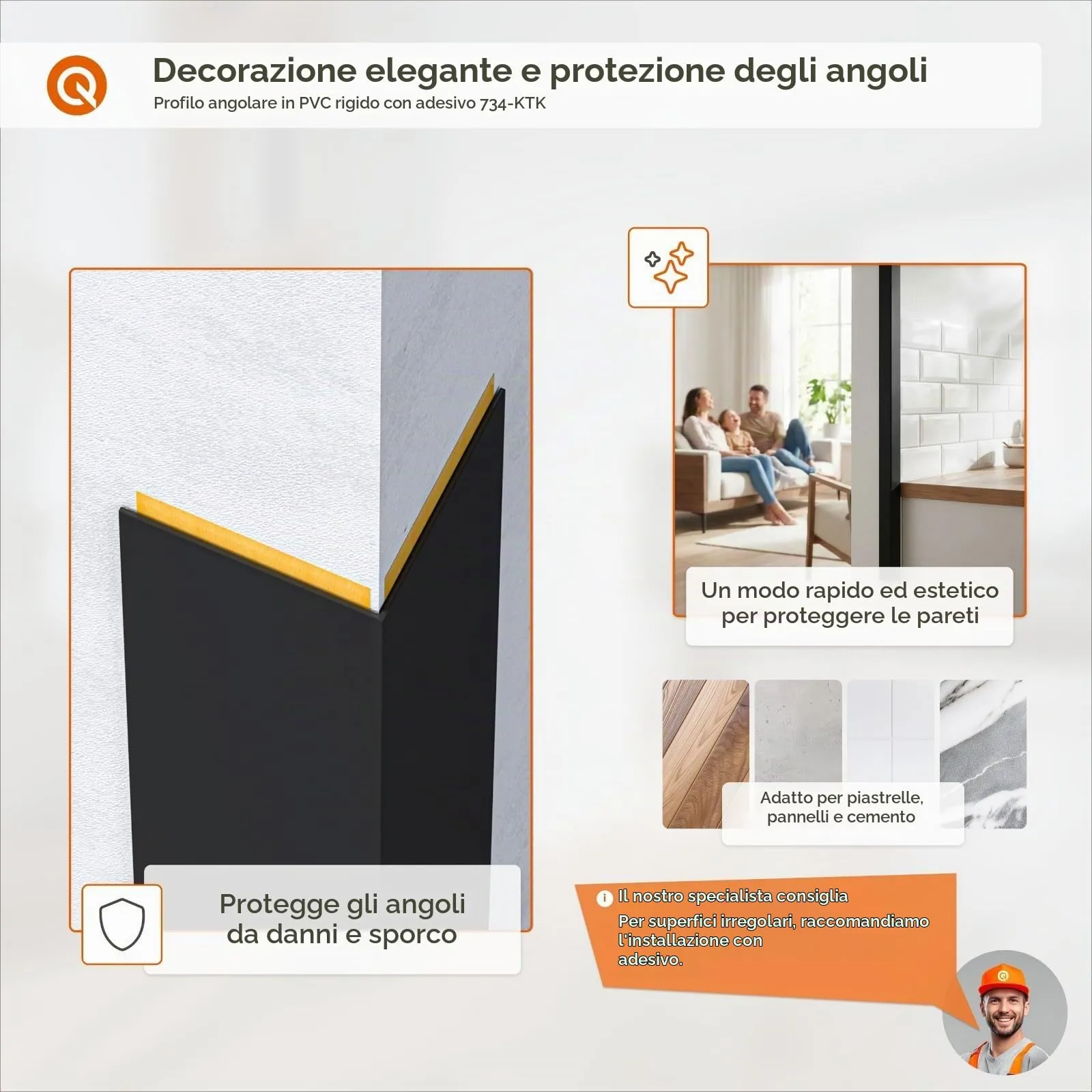 Quest Paraspigoli PVC Rigido Autoadesivo 20x10 mm - Nero, 200 cm - immagine 3