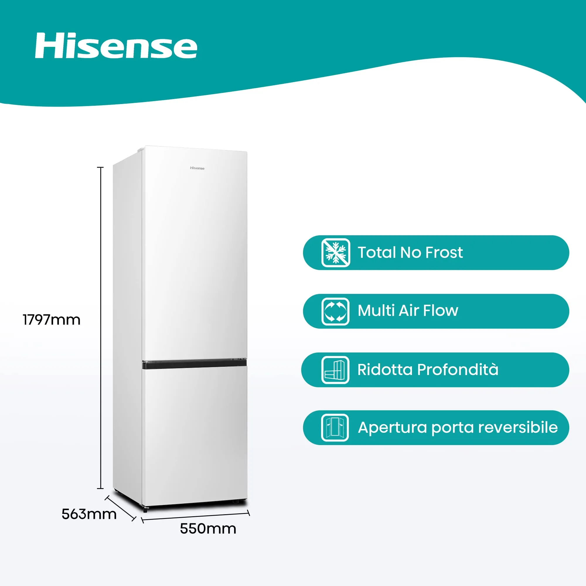 Hisense RB329N4AWE Frigorifero Combinato Total No Frost, 255 Litri, Classe E, Bianco - immagine 2
