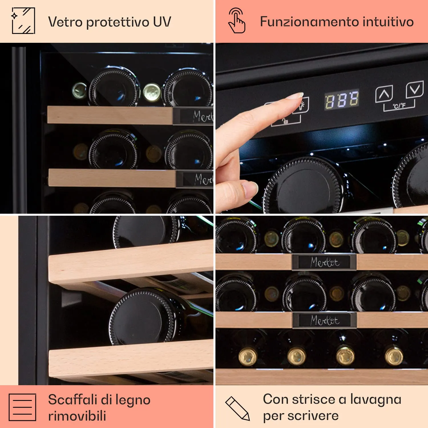 Klarstein Cantinetta Vino a Zona Singola 92L 36 Bottiglie, Touch Control 5-20°C, Protezione UV - immagine 5