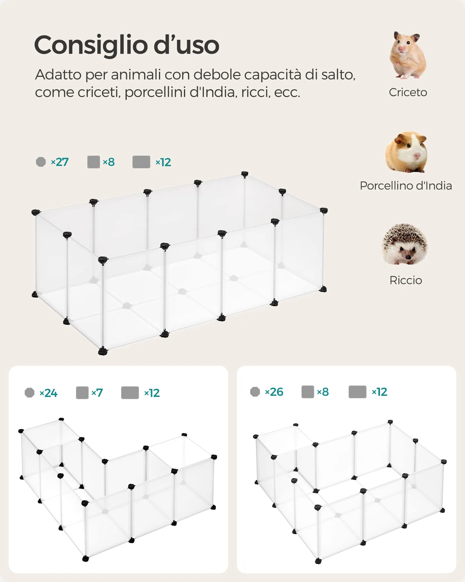 SONGMICS Recinto per Animali con Fondo, 120 x 60 x 40 cm - immagine 4