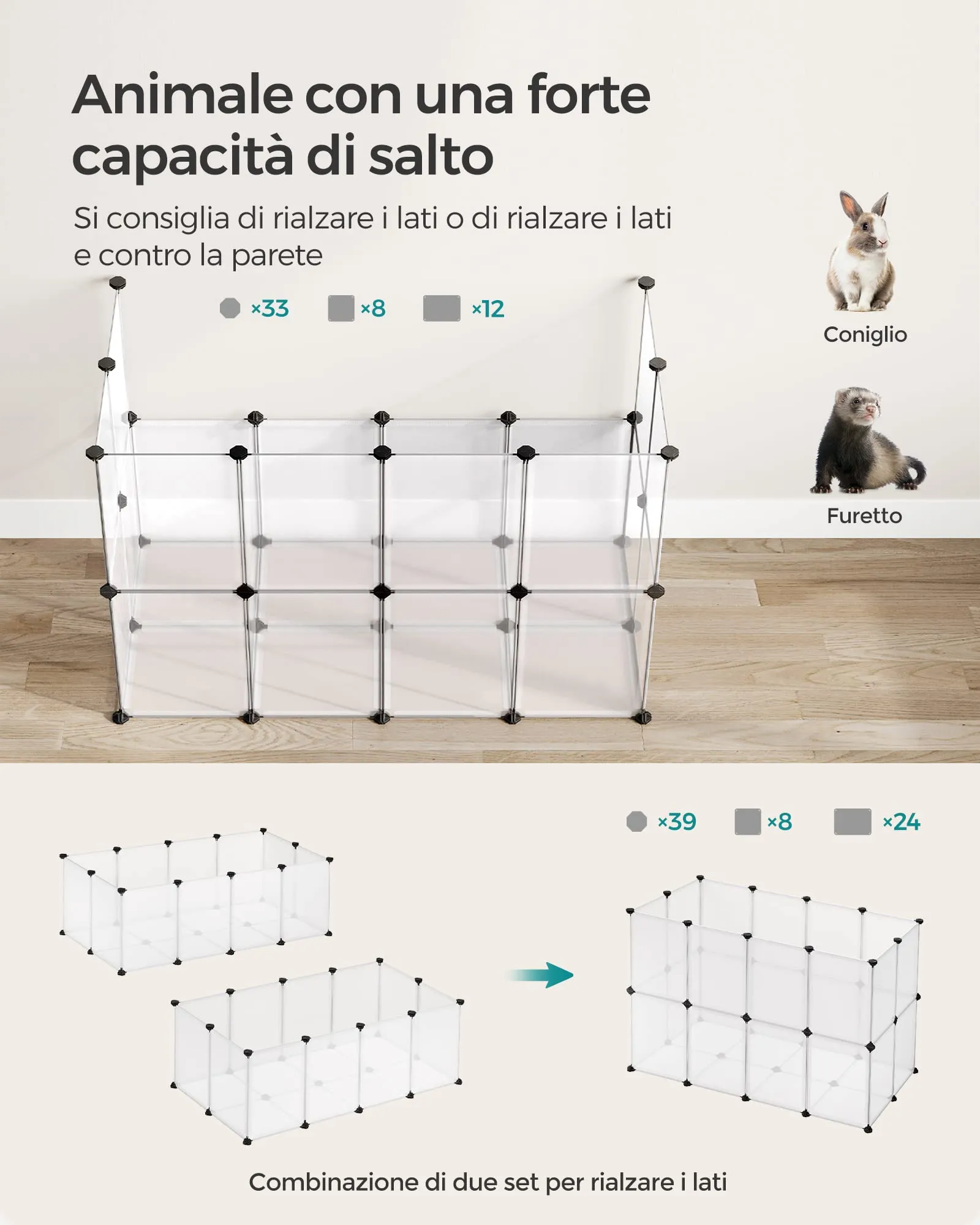 SONGMICS Recinto per Animali con Fondo, 120 x 60 x 40 cm - immagine 5