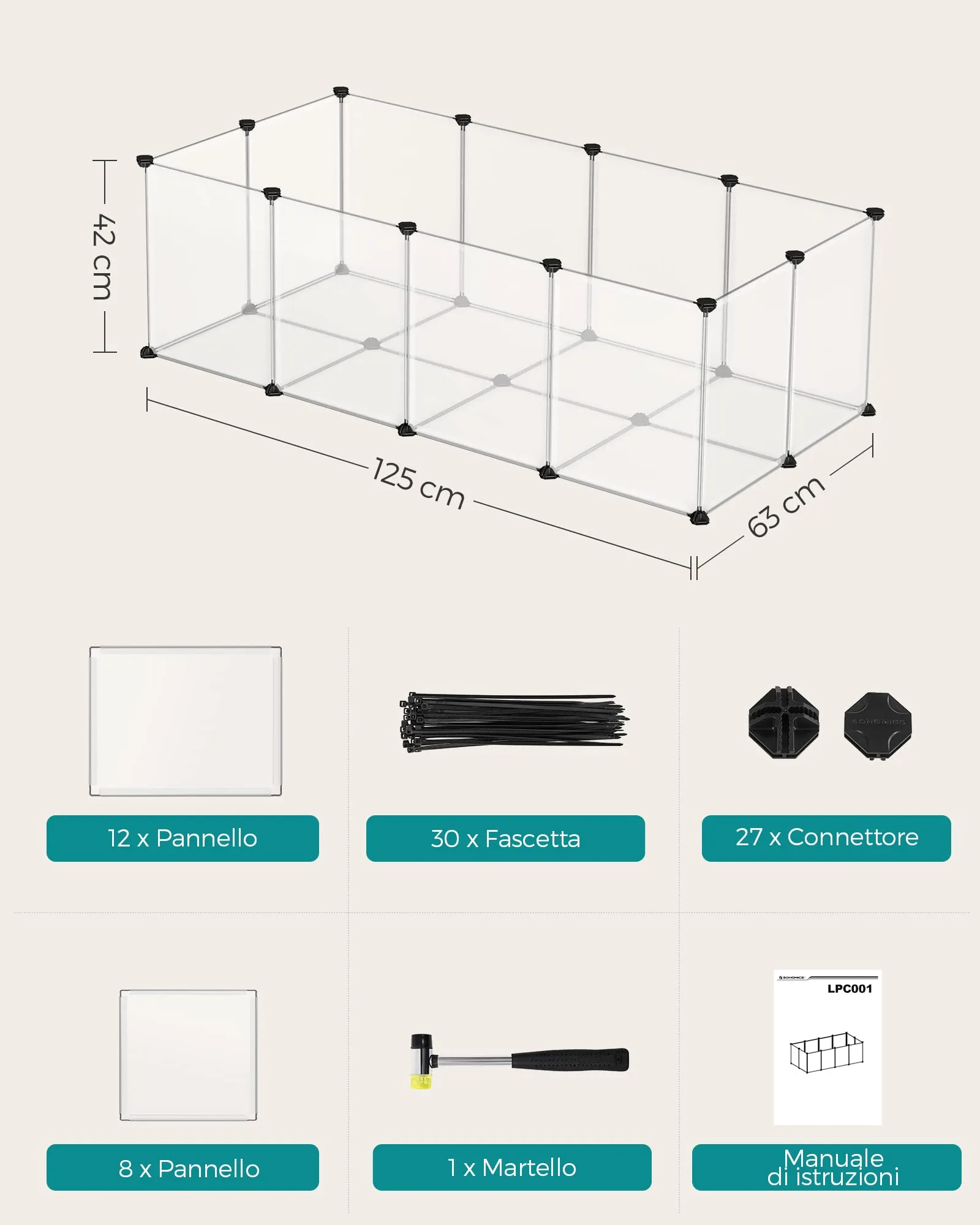 SONGMICS Recinto per Animali con Fondo, 120 x 60 x 40 cm - immagine 7