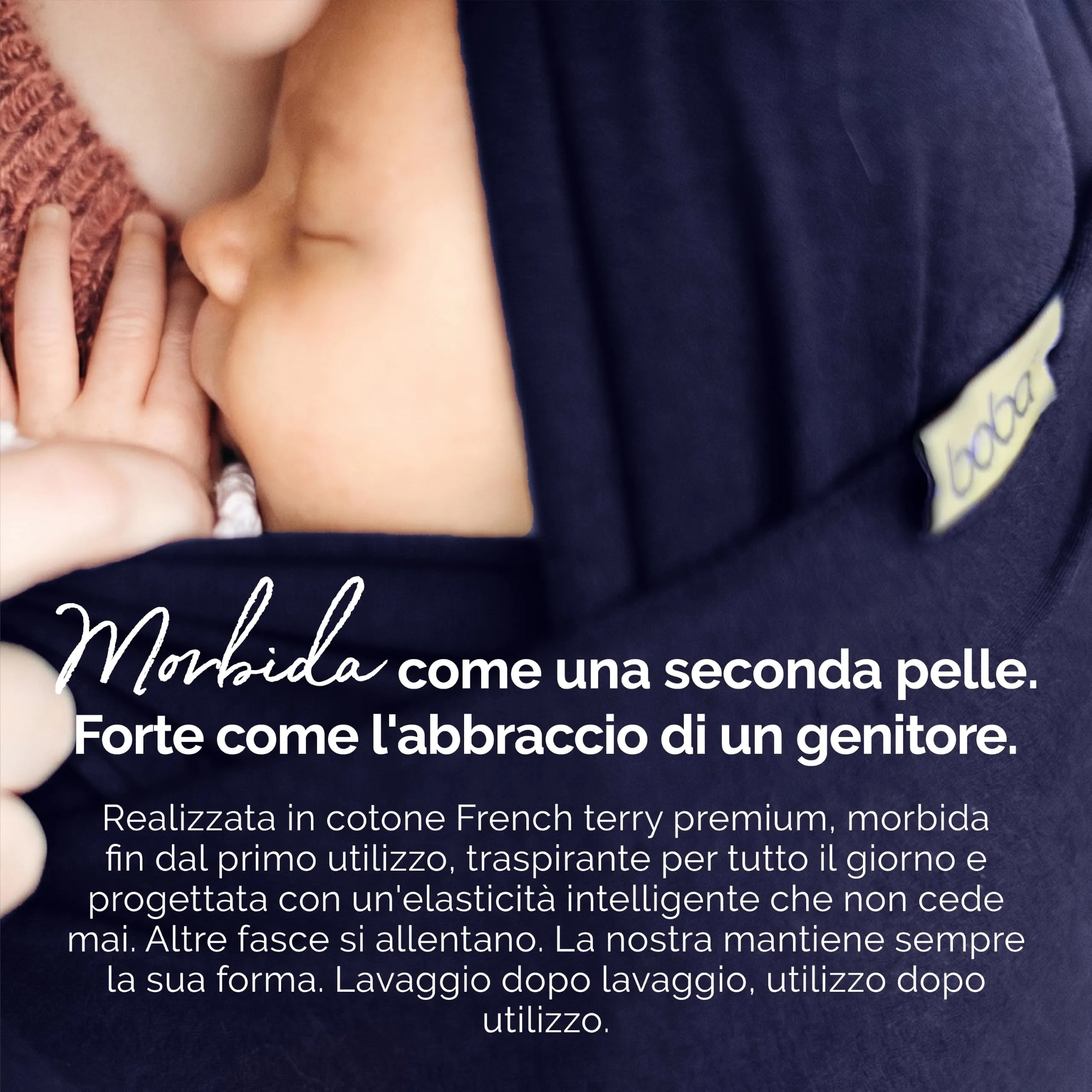 Boba Fascia Porta Bebè Elastica in Cotone, Blu Navy - immagine 4