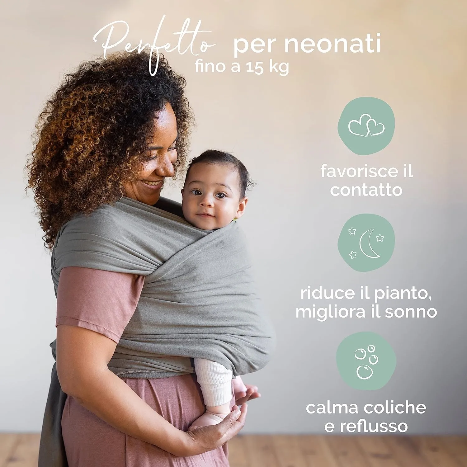 Boba Fascia Porta Bebè Elastica in Cotone, Grigio - immagine 3