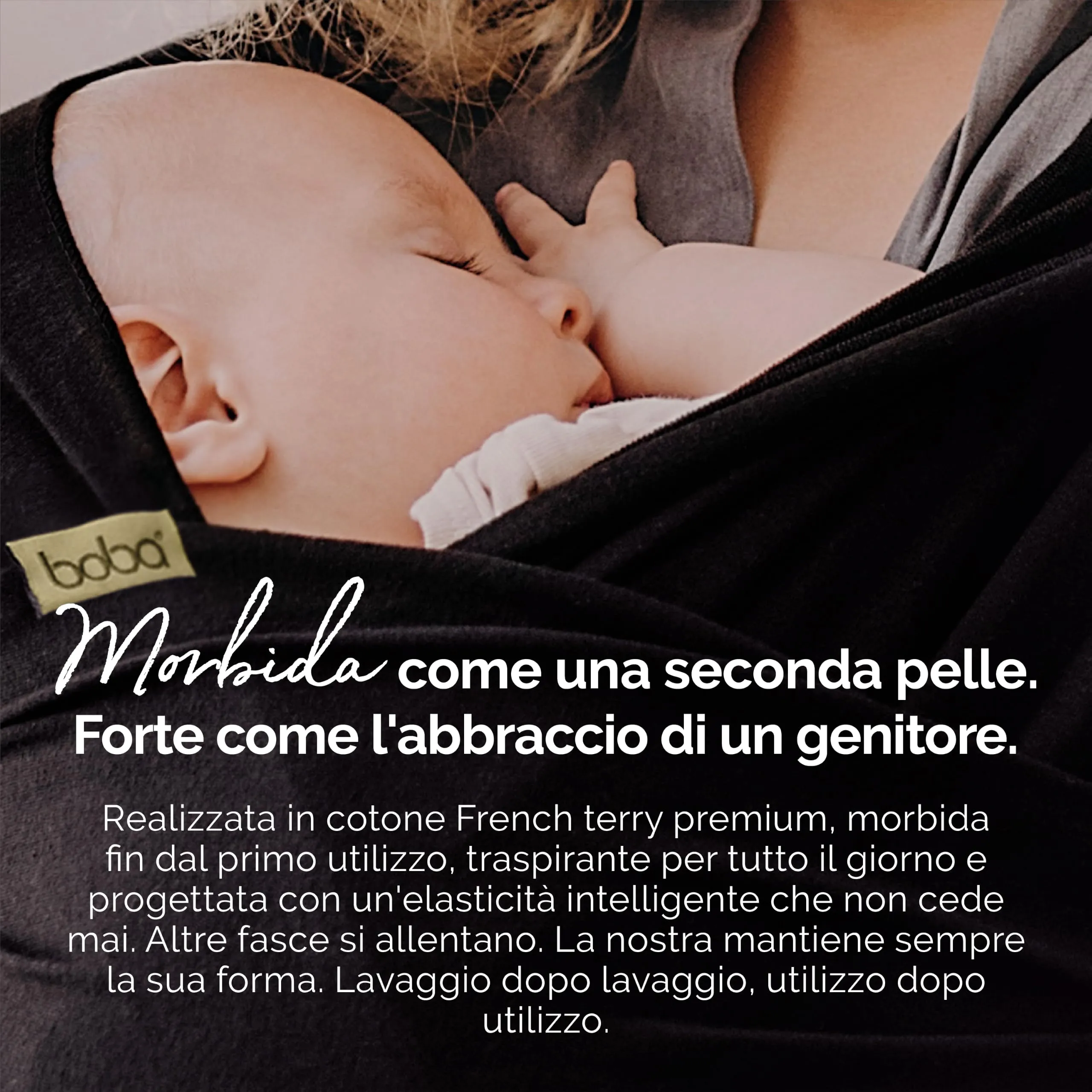 Boba Fascia Porta Bebè Elastica in Cotone, Nero - immagine 4