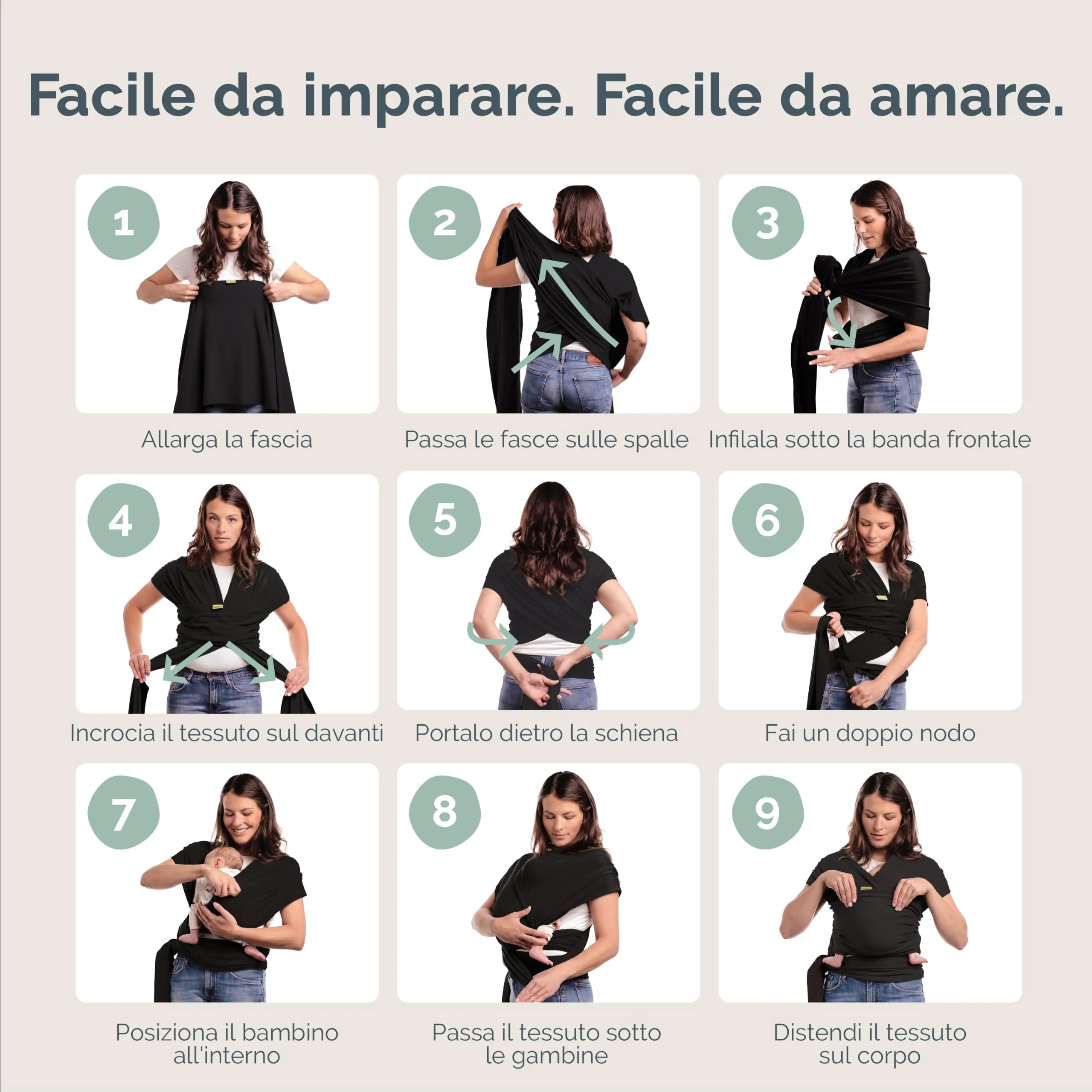 Boba Fascia Porta Bebè Elastica in Cotone, Nero - immagine 6