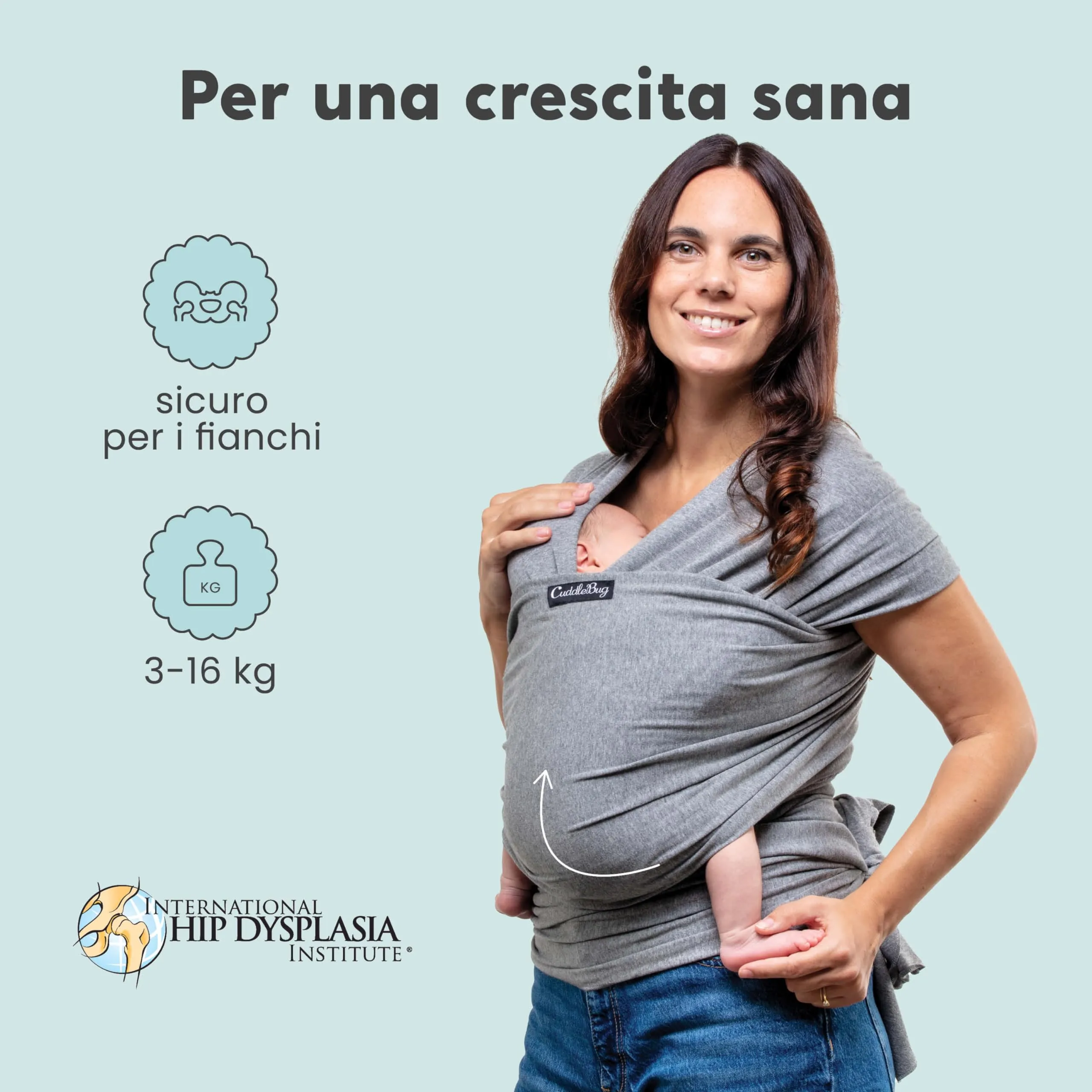 Cuddlebug Fascia Porta Bebè Elastica, Neonato, 3-16 kg, Grigio - immagine 3