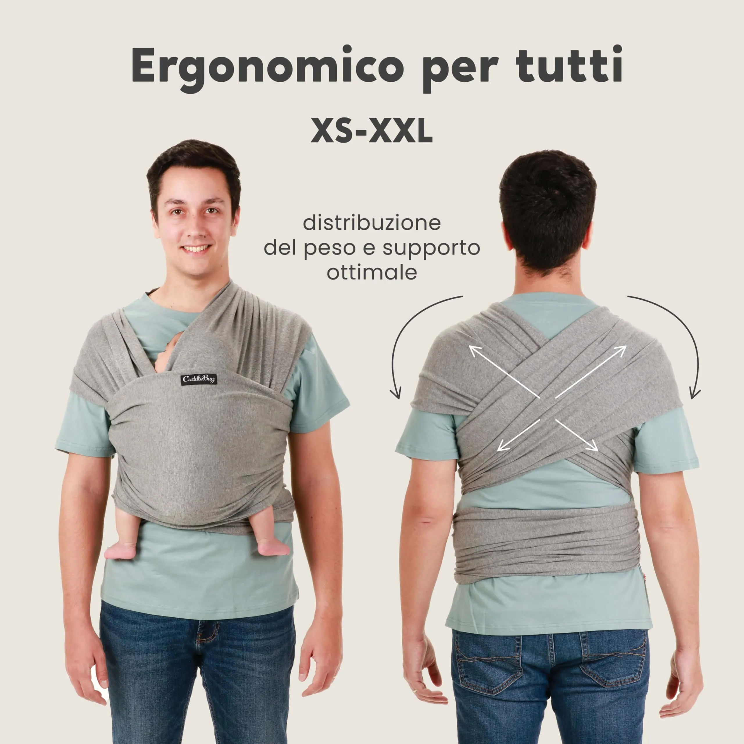 Cuddlebug Fascia Porta Bebè Elastica, Neonato, 3-16 kg, Grigio - immagine 5