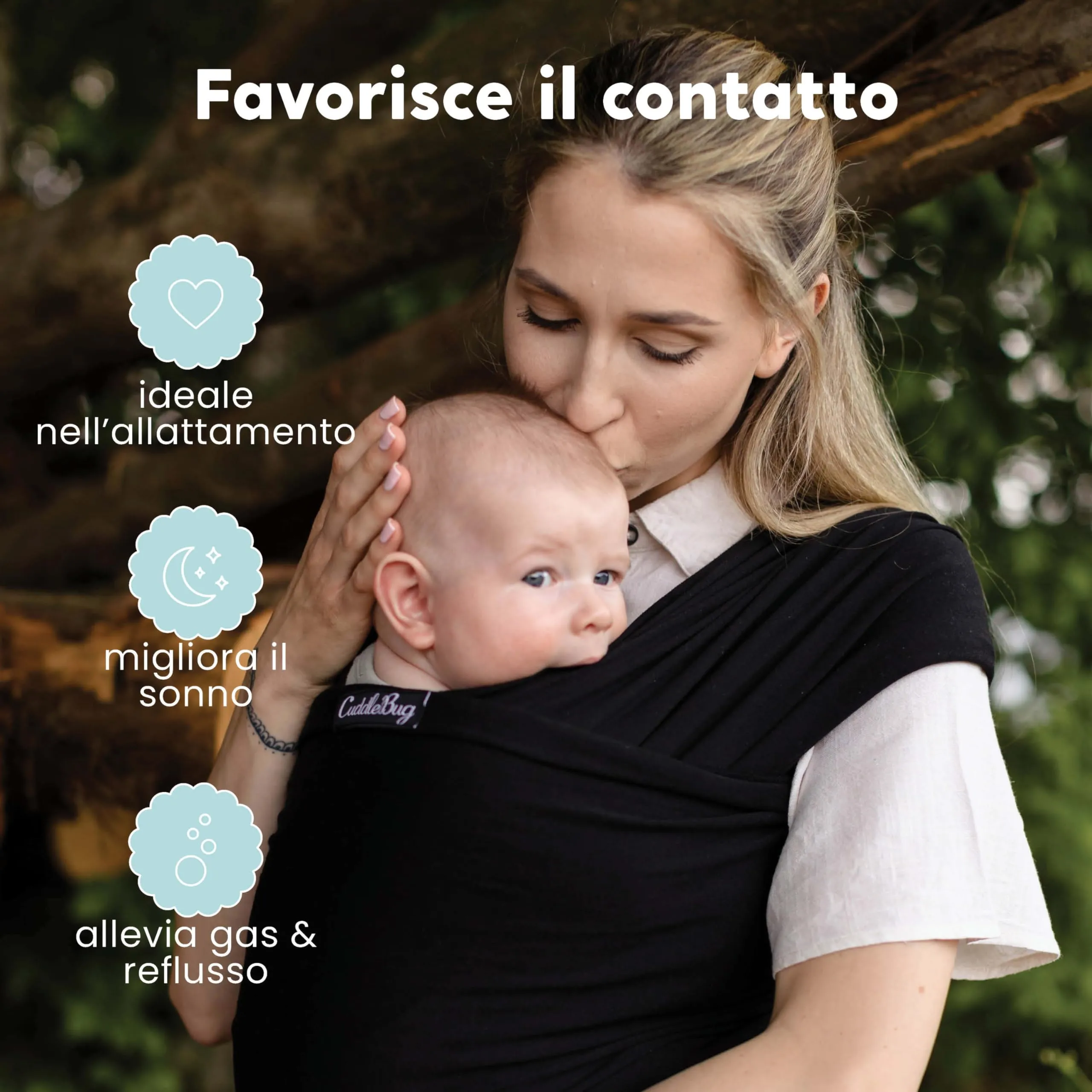 CuddleBug Fascia Porta Bebé Neonato e Bimbi fino a 16 Kg (Nero/Black) - immagine 4